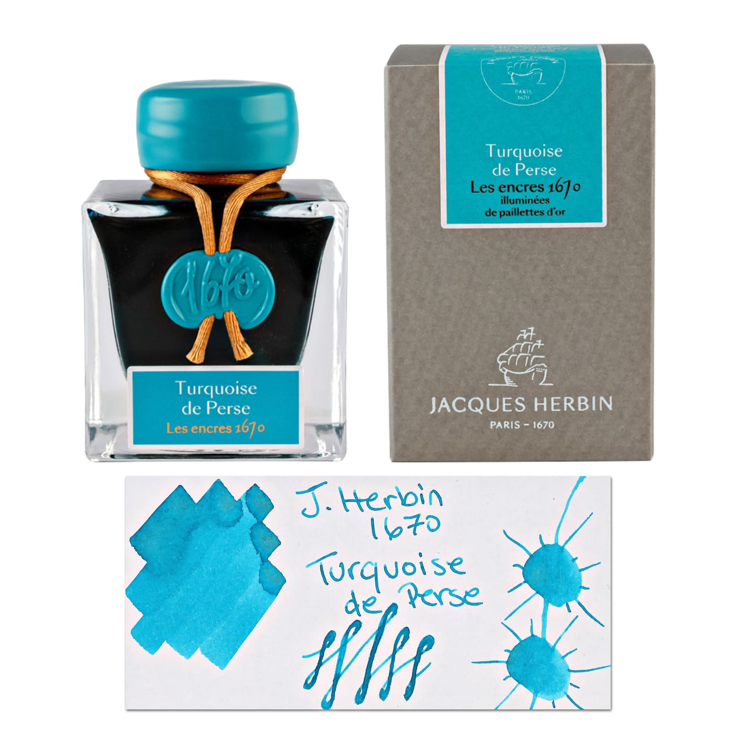 J. Herbin 1670 Turquoise de Perse Fountain Pen Ink - 50 mL Bottle for Calligraphy, Letter Writing & Art Projects