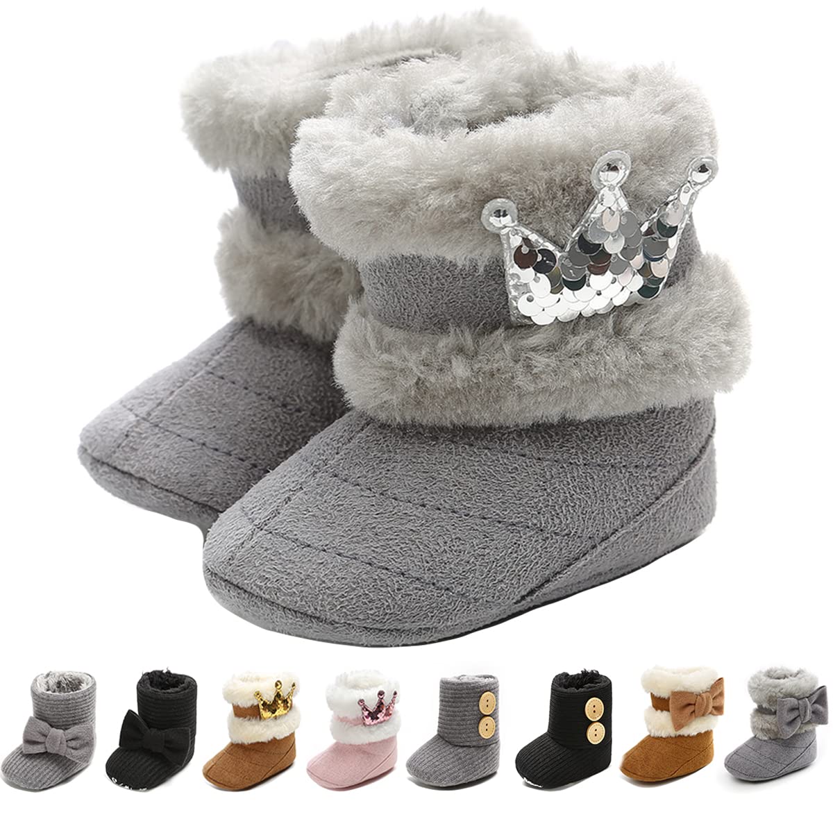 **Ohwawadi Cozy Fleece Baby Booties - Warm Winter Snow Boots for Newborn Toddlers (Boys & Girls) - Soft Infant Slippers for Indoor & Outdoor Use**