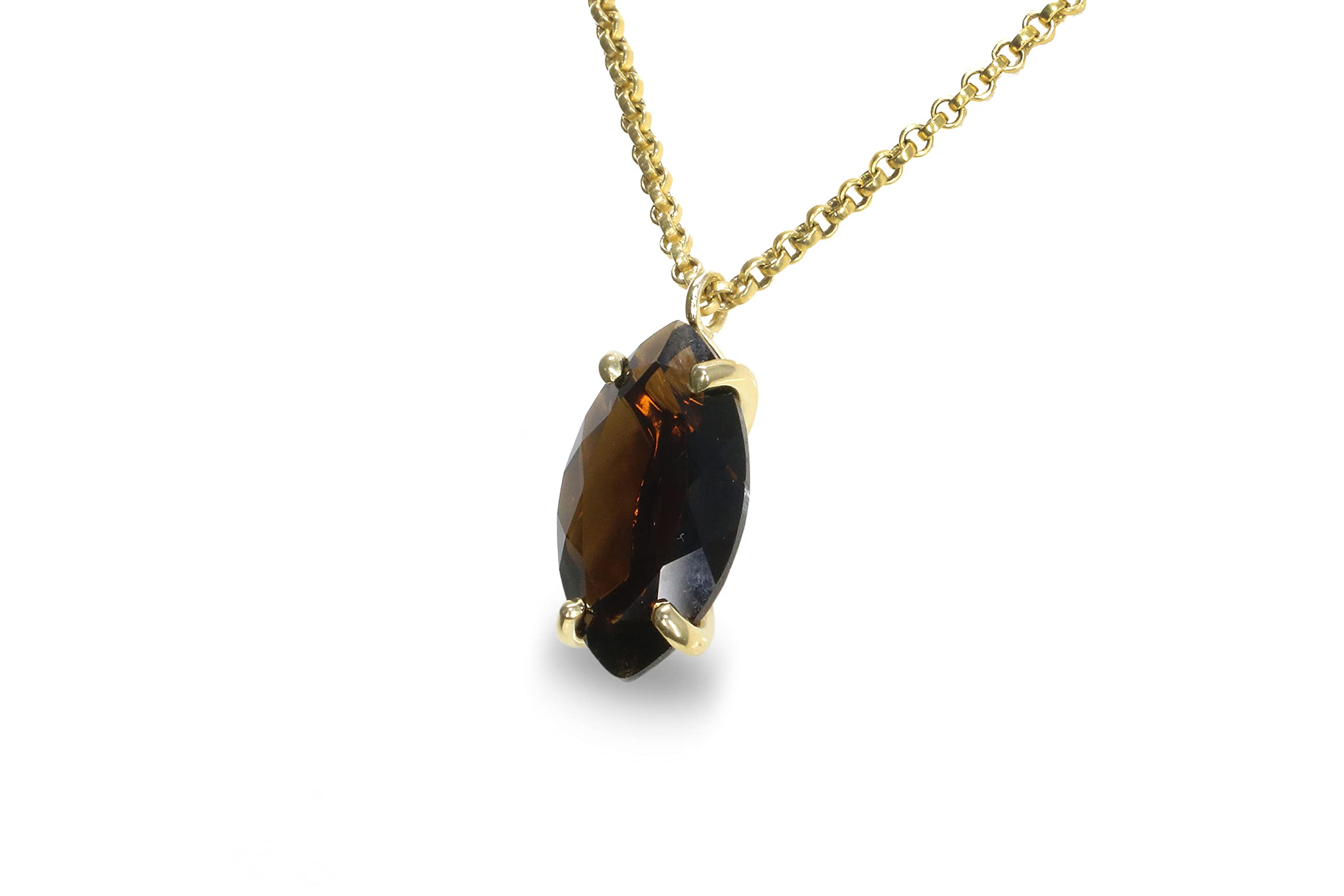 Elegant 14k Gold Marquise Smoky Quartz Necklace for Women - Wedding, Engagement, Graduation, Mother's Day & Birthday Gift - Custom Anemone Jewelry - Perfect for Special Occasions & Everyday Luxury