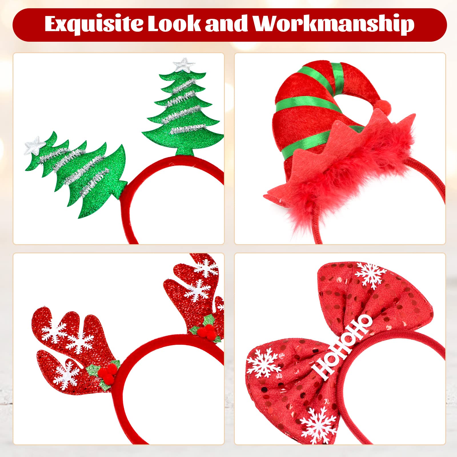 7 Pack Christmas Headbands for Women, Girls & Kids - Festive Holiday Hair Accessories for Xmas Party, Family Gatherings & Photo Shoots