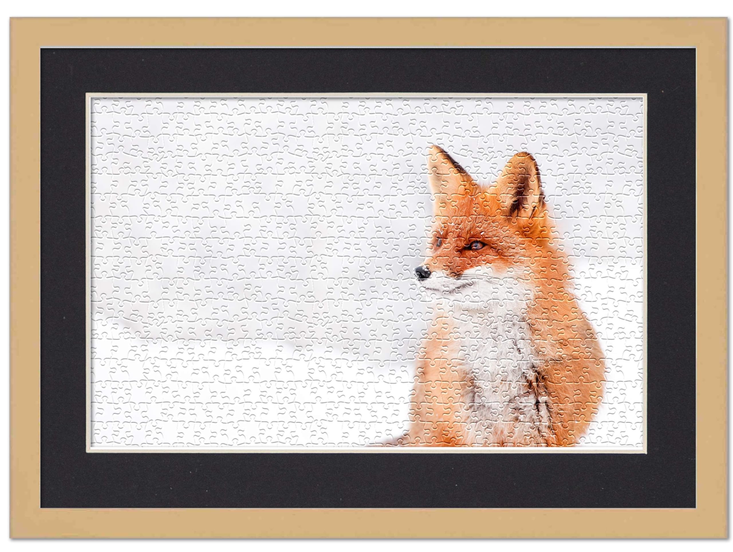 23x28 Jigsaw Puzzle Frame Kit with Puzzle Glue Sheets, Brown Wood Frame & Black Mat - Complete Display Set Includes UV Acrylic, Backing & Hanging Hardware - Perfect for Framing Finished Puzzles as Wall Decor