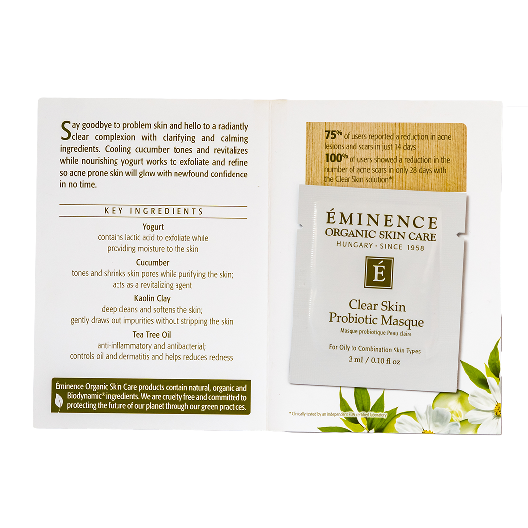Eminence Organics Clear Skin Probiotic Masque - Acne Treatment & Pore Minimizer for Oily & Sensitive Skin | Use for Spa Nights & Post-Workout Skincare