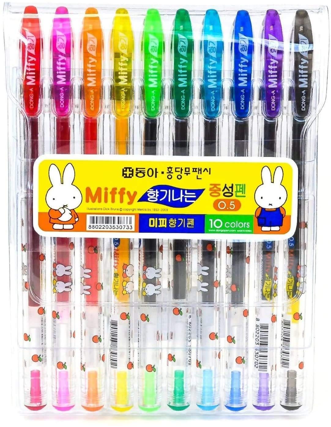 Dong-A Miffy Bunny Gel Ink Scented Rollerball Pens - 0.5mm Fine Point, 10 Vibrant Colors Set - Perfect for Journaling, Note Taking & Gift Giving