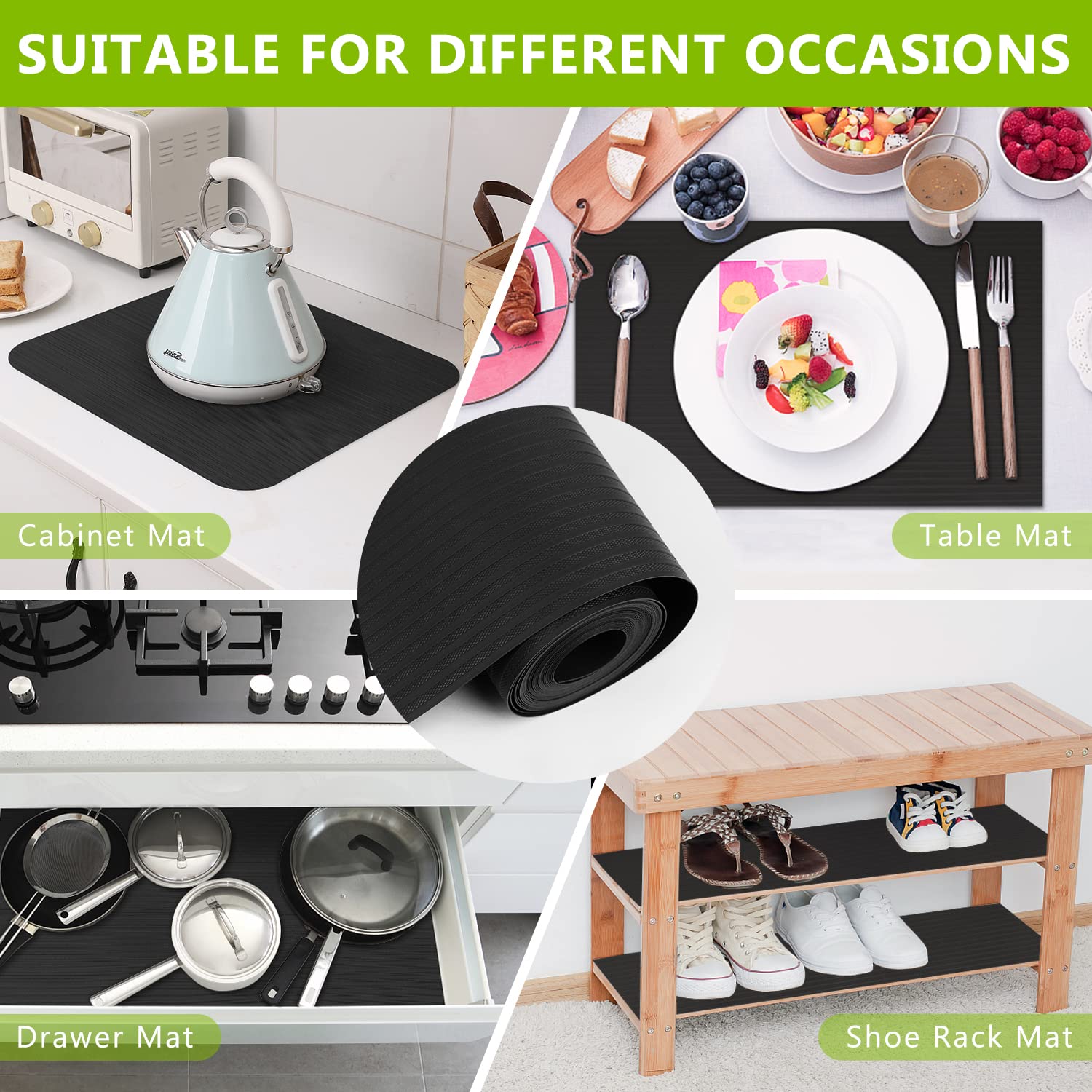 Non-Slip Waterproof Shelf Liner for Kitchen Cabinets, Pantry, Refrigerator & Toolbox - Durable Plastic Drawer Liners 17.5
