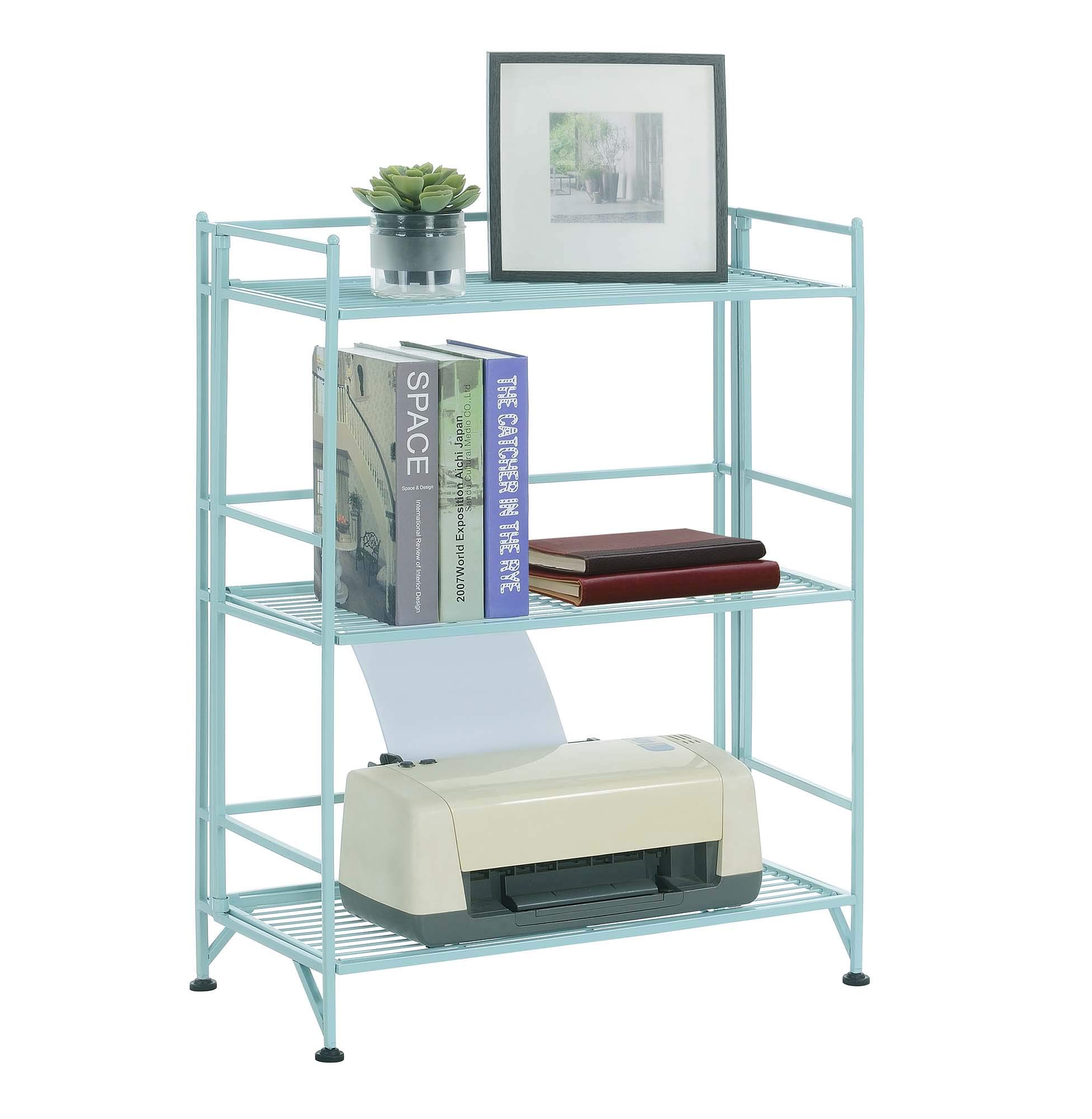 3-Tier Wide Folding Metal Storage Shelves - Space Saving Closet Organizer for Bedroom, Bathroom, Kitchen & Garage | Heavy Duty Xtra Storage Shelves by Convenience Concepts | Perfect for Home Organization, Laundry Room & Office Storage Solutions