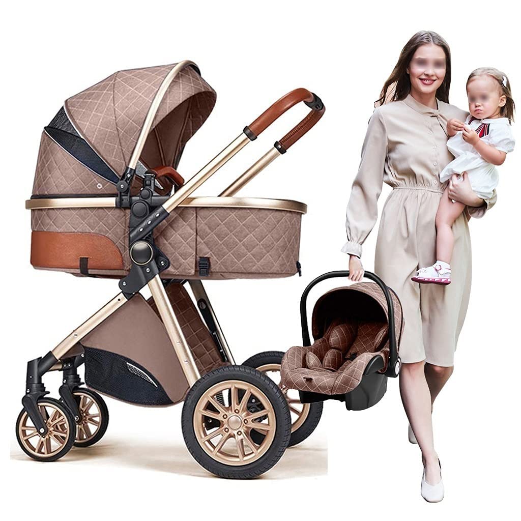 QINGXun Convertible Baby Stroller for Newborn to Toddler - Lightweight Compact Travel Stroller with Rain Cover, Storage Bag & Footmuff (Khaki) | Perfect for Shopping, Travel & Daily Walks