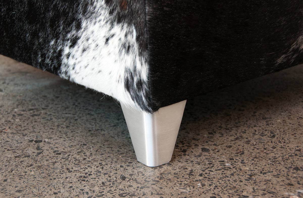 Premium Grey Cowhide Square Ottoman with Cuban Legs - 33
