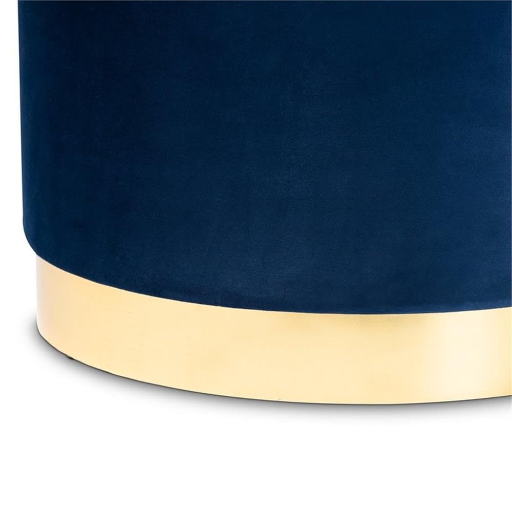 BOWERY HILL Navy Blue Velvet Upholstered Storage Ottoman with Gold Finish - Luxurious Footrest, Coffee Table & Extra Seating for Living Room, Bedroom or Office