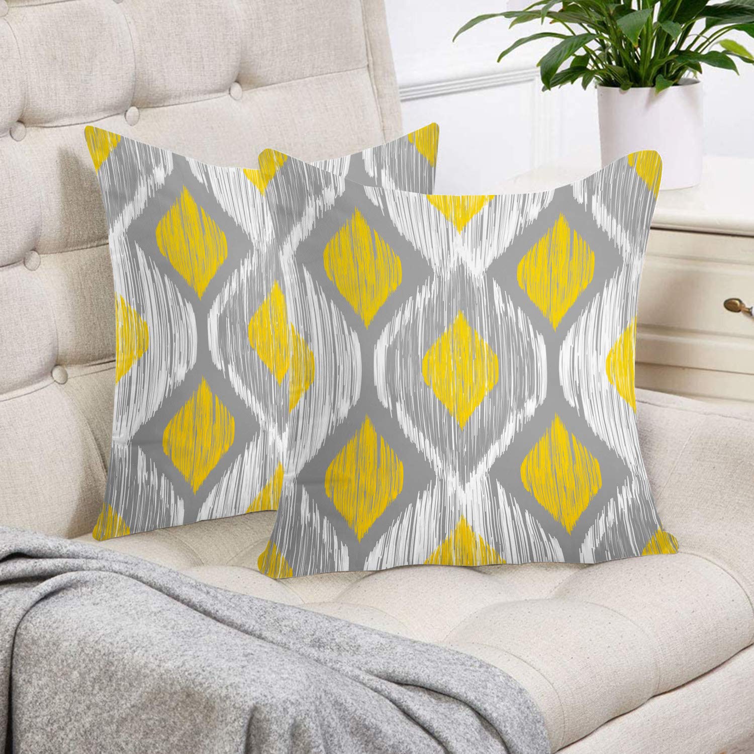 Shrahala Yellow Grey Chevron Zig Zag Decorative Pillow Covers - 18x18 Inch Square Cushion Case Set of 2 for Sofa, Bedroom, Car & Home Decor - Festive Throw Pillow Covers for Living Room, Dorm, Office