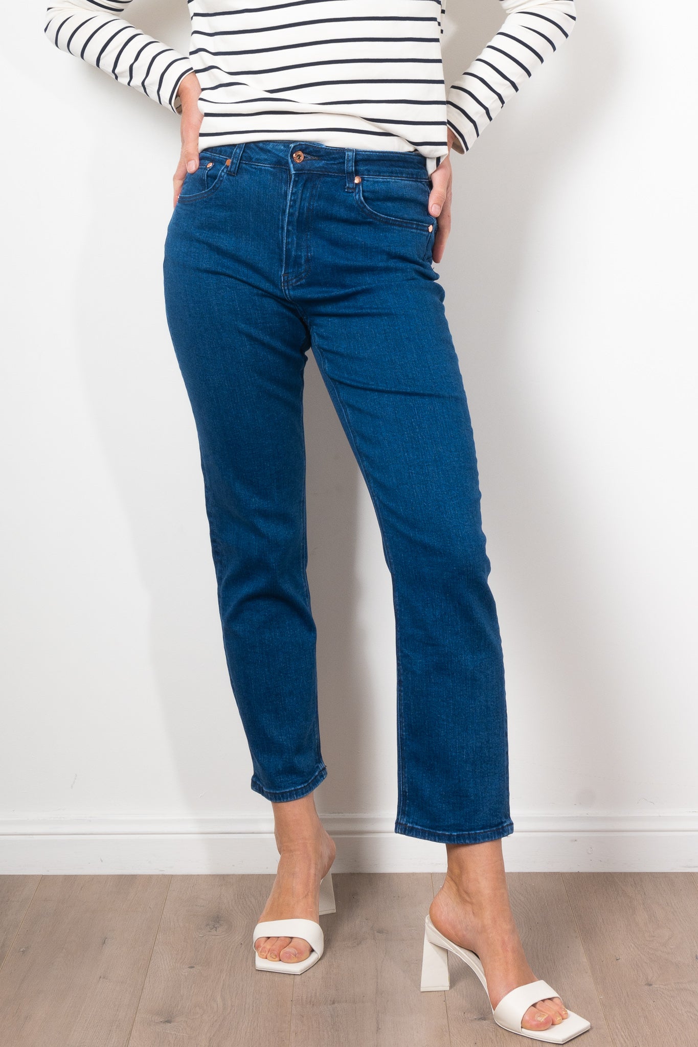 Kireina Rose Jean Mid West Blue - High Waist Distressed Denim Jeans for Women | Perfect for Casual Outfits & Streetwear Fashion