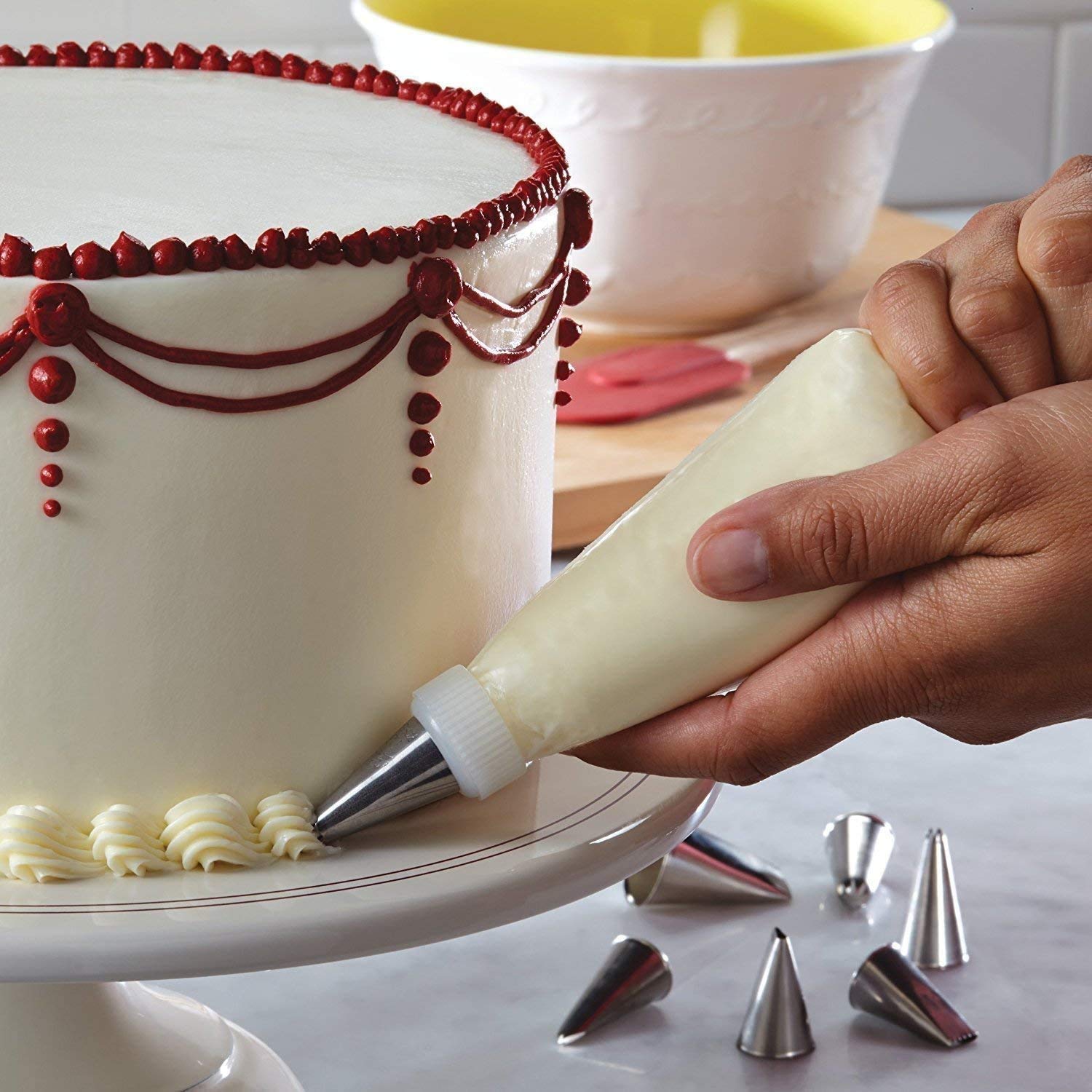 12-Piece Cake Decorating Set with Stainless Steel Nozzles - Reusable Icing Piping Bags & Frosting Tips for Baking, Cupcake Decorating, Wedding Cakes & Birthday Party Desserts