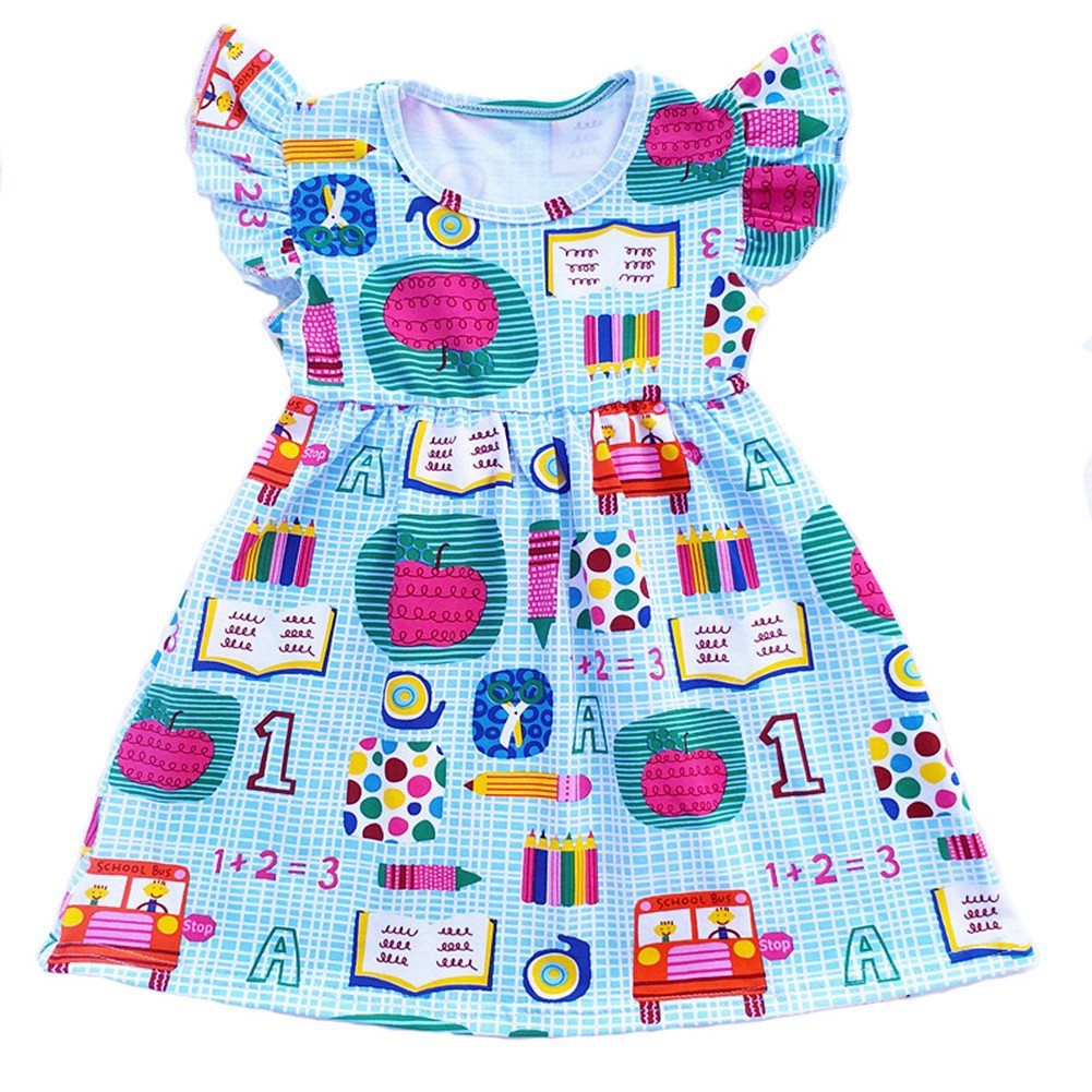Toddler Girls Apple Print Back to School Dress with Pearls - Soft Milk Silk Fabric for Special Occasions & Birthday Parties