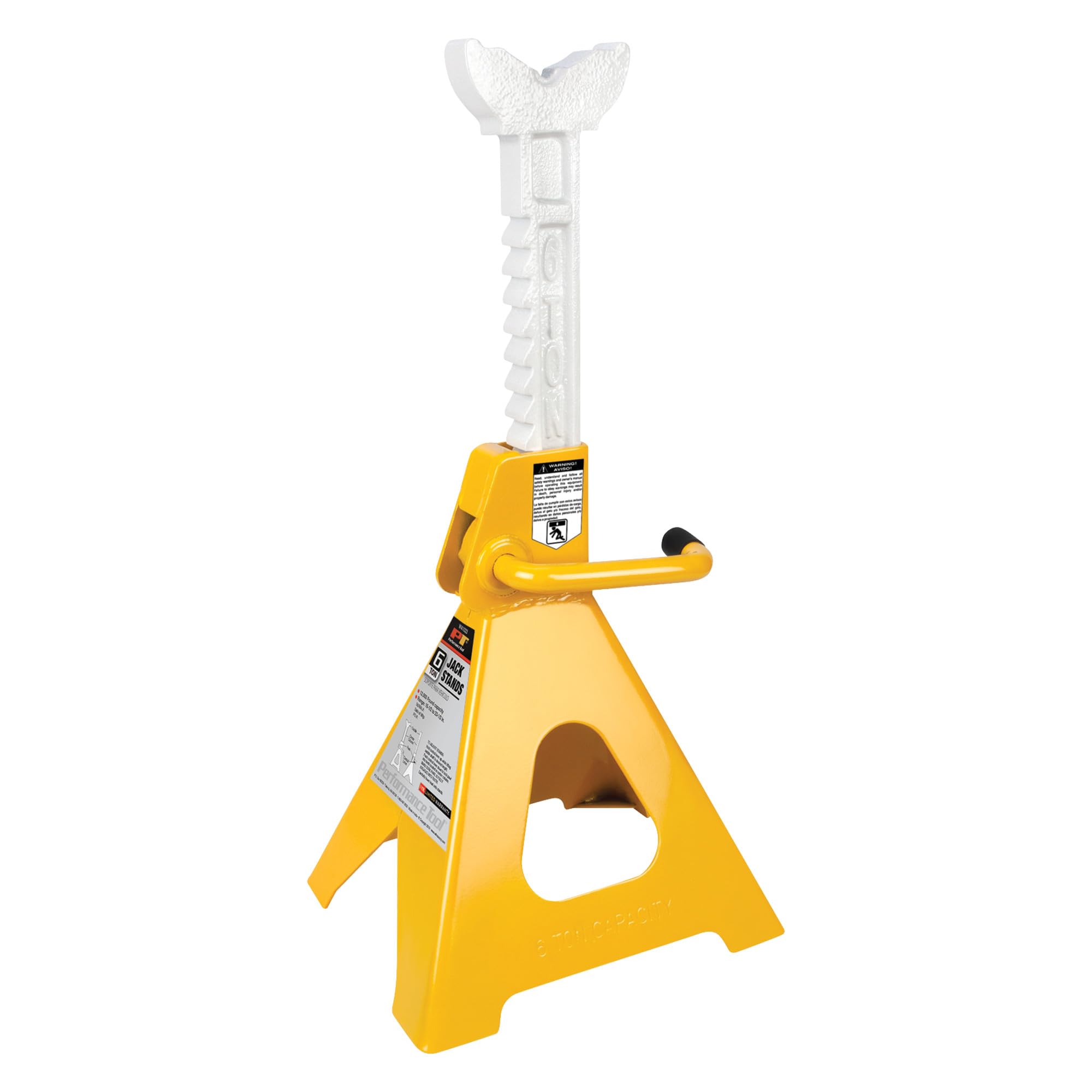 6-Ton Yellow Ratchet Jack Stand Set - Heavy Duty Vehicle Lift Support for Car Maintenance, Repair & Tire Changes - Performance Tool W41023