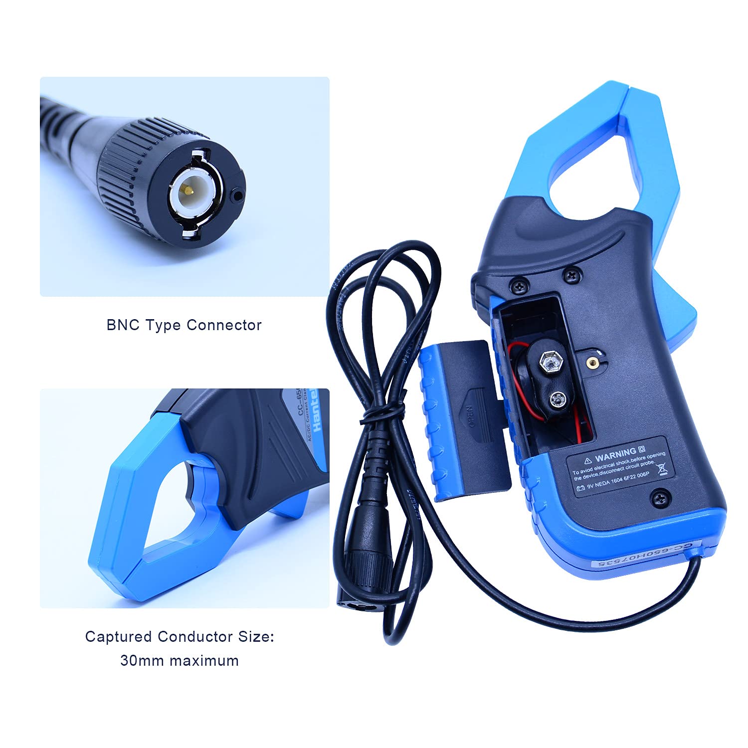 AC/DC Current Clamp Meter for Oscilloscope - 40KHz Bandwidth, 1mV/10mA Sensitivity, 650A Capacity with BNC Plug (CC-650) - Perfect for Electrical Testing, Automotive Diagnostics & Industrial Maintenance