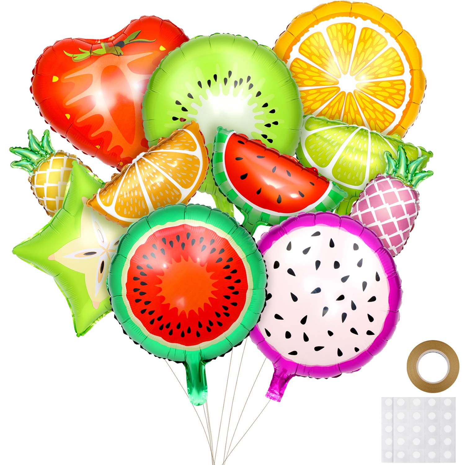 30-Piece Hsei Fruit Balloons - Tutti Frutti Aluminum Foil Balloons for Tropical Birthday Party Decorations (2 Sizes) - Perfect for Baby Showers, Summer Parties & Fruit-Themed Events