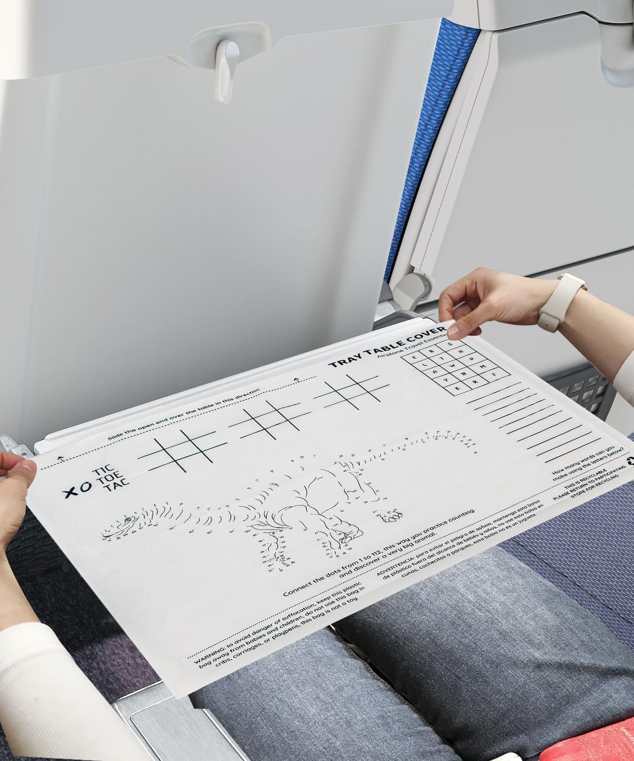 12 Pack Dinosaur Coloring Game Disposable Placemats - Airplane Travel Essentials Tray Table Cover for Kids & Toddlers | Safe & Hygienic Surface Protector | Perfect for Flights, Road Trips & Restaurants