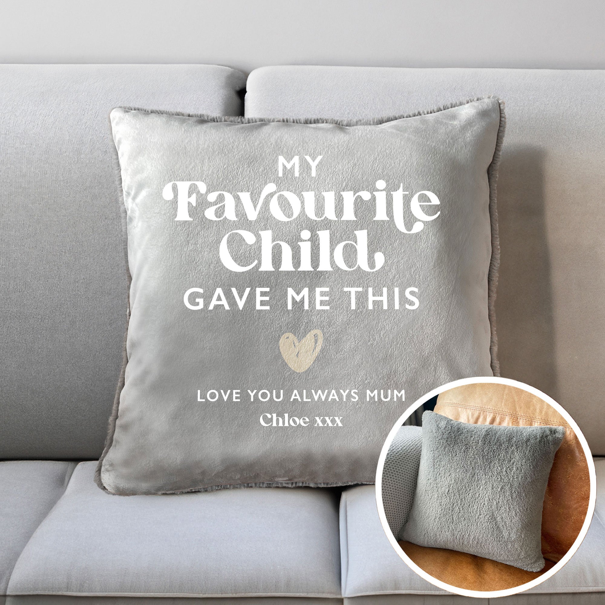 Personalized 'My Favorite Child Gave Me This' Faux Fur Throw Pillow - Soft Huggable Cushion for Couches, Beds & Gift Giving