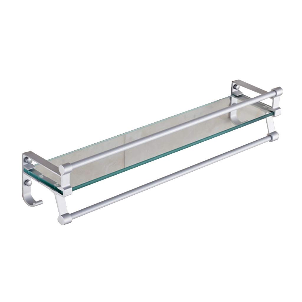 80mm Tempered Glass Bathroom Shelf - Space-Saving Aluminum Towel Rack for Bathroom & Kitchen Storage - Durable 50cm Glass Shelf for Showers, Vanities & Home Organization