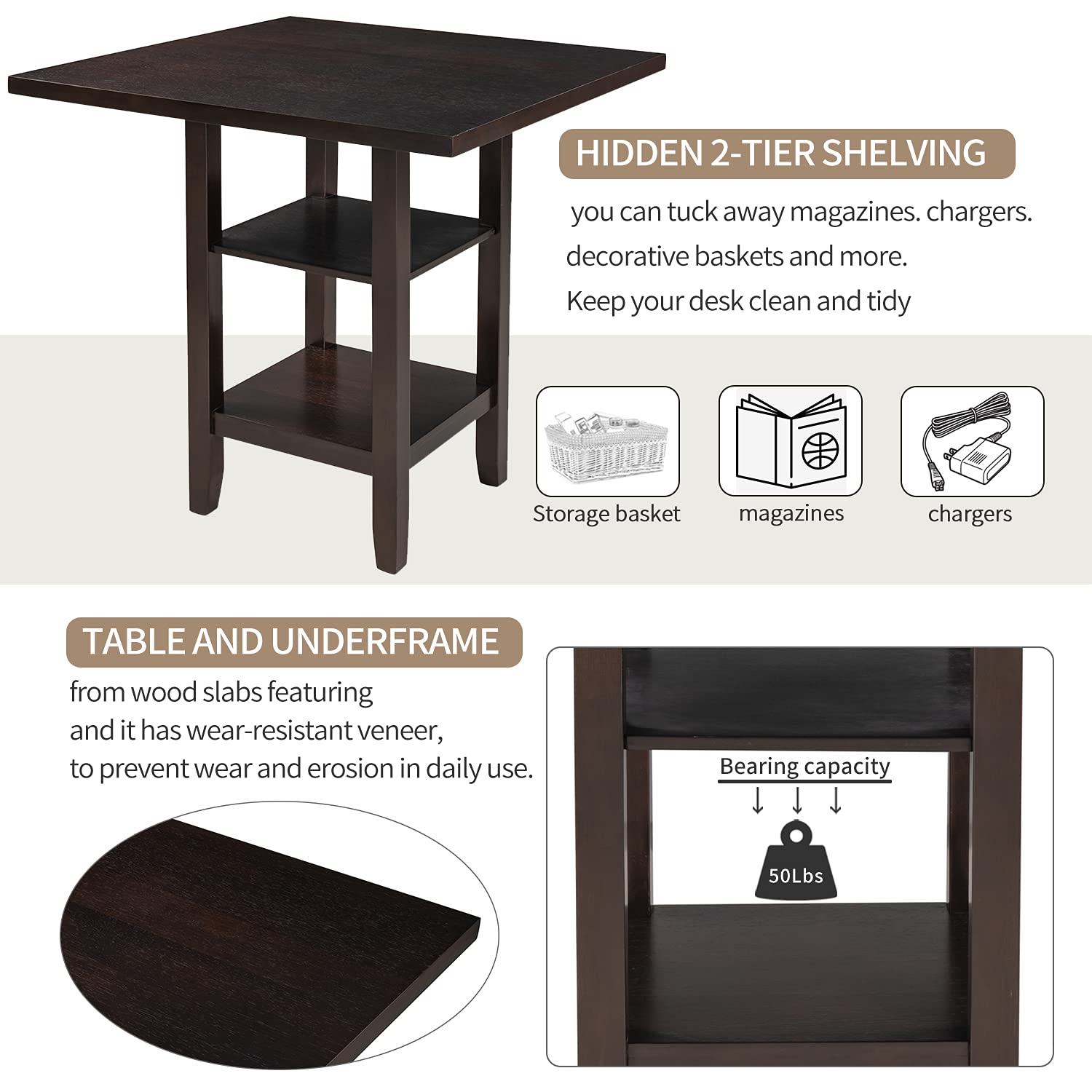 5-Piece Wooden Counter Height Dining Set - 35.5