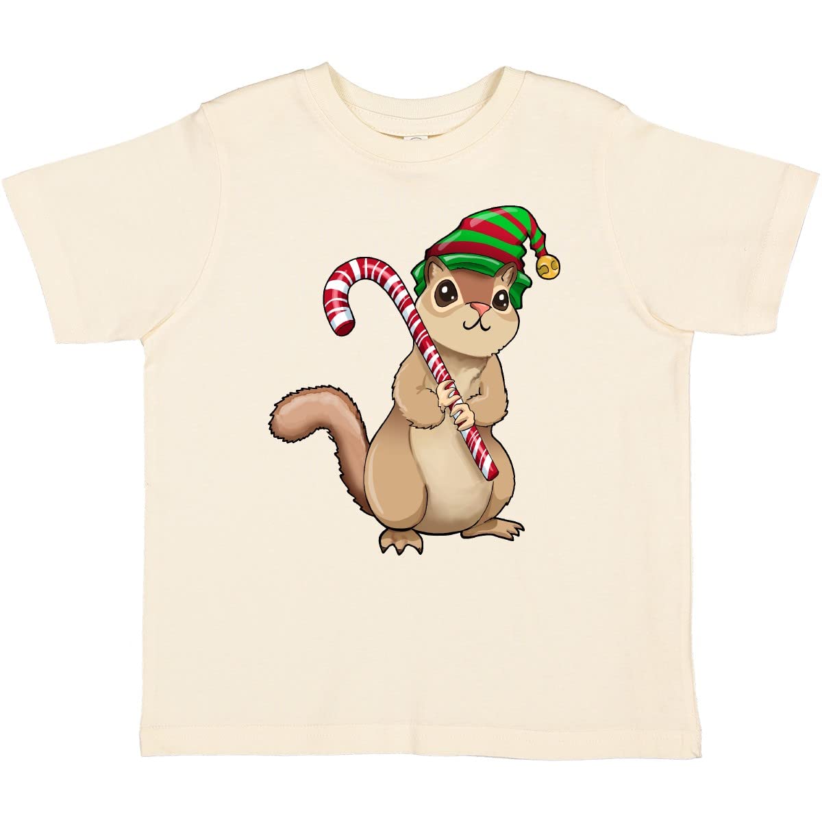 Inktastic Christmas Chipmunk with Candy Cane Toddler T-Shirt - Cute Holiday Outfit for Kids, Festive Toddler Christmas Shirt - Perfect for Family Photos, Holiday Parties & Gift Giving
