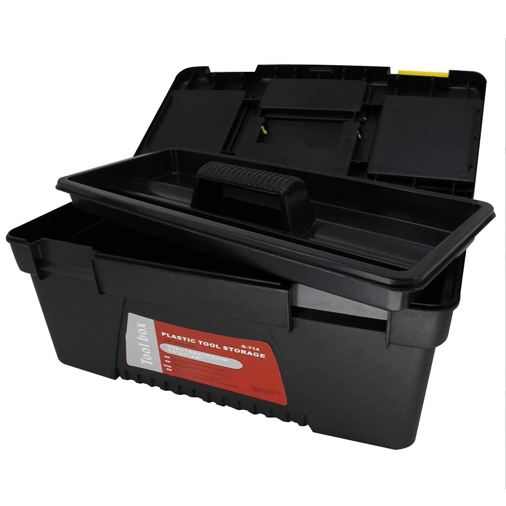 Auniwaig 14-Inch Heavy Duty ABS Tool Box with Removable Tray - Portable Tool Organizer for Tools, Parts, Toys & Art Supplies (14