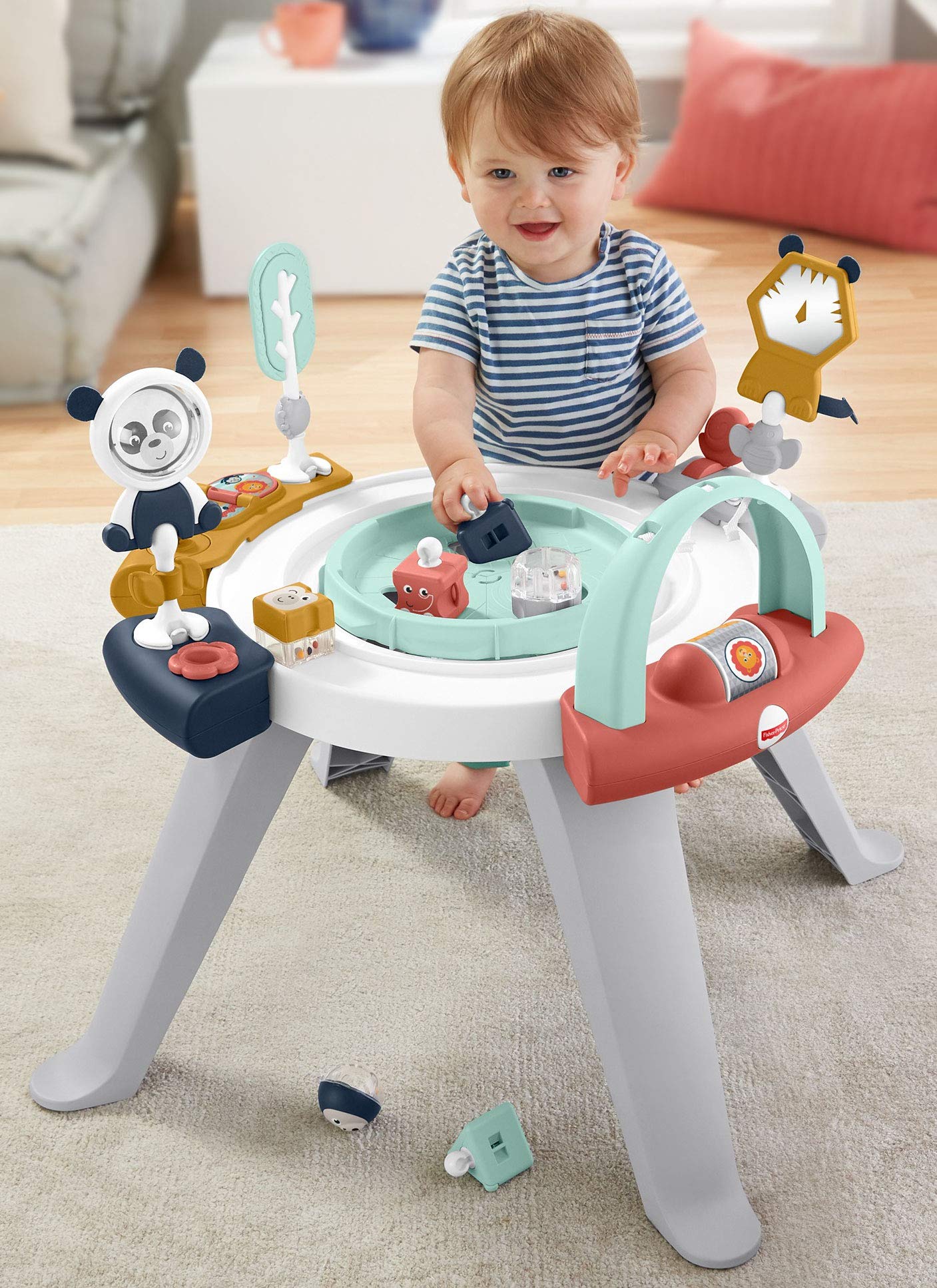Fisher-Price 3-in-1 Spin & Sort Activity Center Happy Dots - Infant to Toddler Learning Toy with Portable Baby Chair, Snack Tray & Toy Bar - Rainbow Sprinkles Design for Early Development & Playtime Fun - Perfect for Home, Daycare or Travel Use