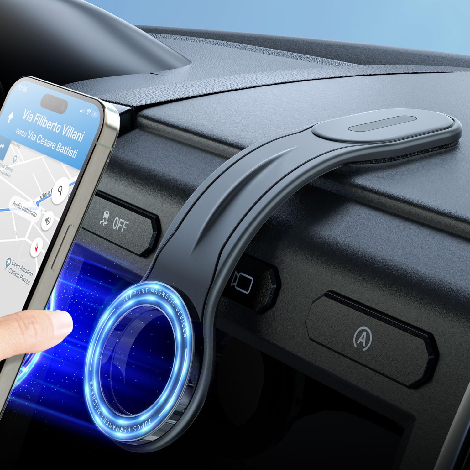 eSamcore MagSafe Car Mount - 20 Magnets, Bendable Aluminum Arm for iPhone 16/15/14/13 | Secure Dash Phone Holder for Driving
