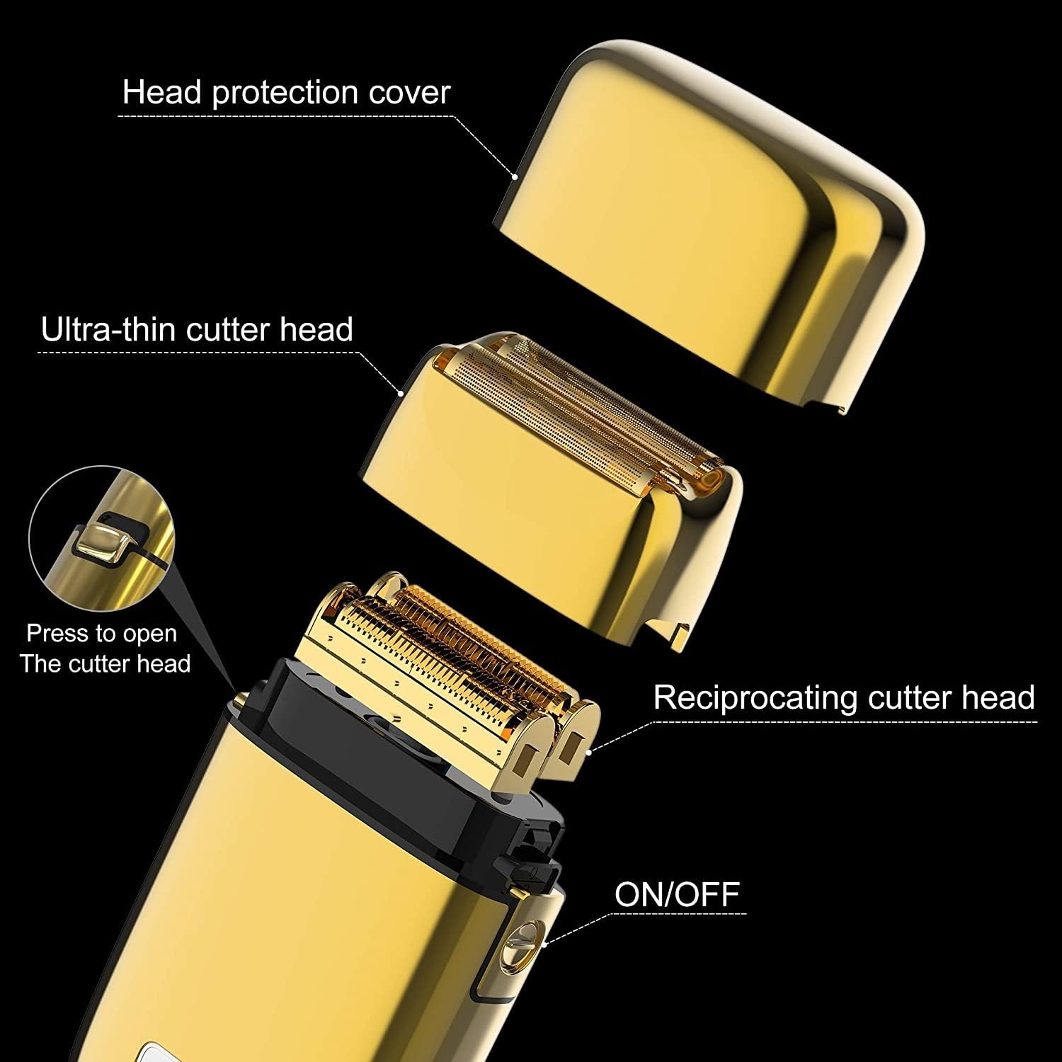 Premium Full Metal Electric Shaver for Men - Rechargeable Beard Trimmer & Bald Head Shaving Machine with Precision Fade Blades (Gold, Gift Box) - Perfect for Home, Travel & Barber Salon Use