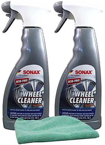 Sonax Full Effect Wheel Cleaner (16.9 oz) with Microfiber Cloth - 3-Piece Car Detailing Kit for Brake Dust Removal & Alloy Wheel Cleaning - Perfect for Cars, Trucks & Motorcycles