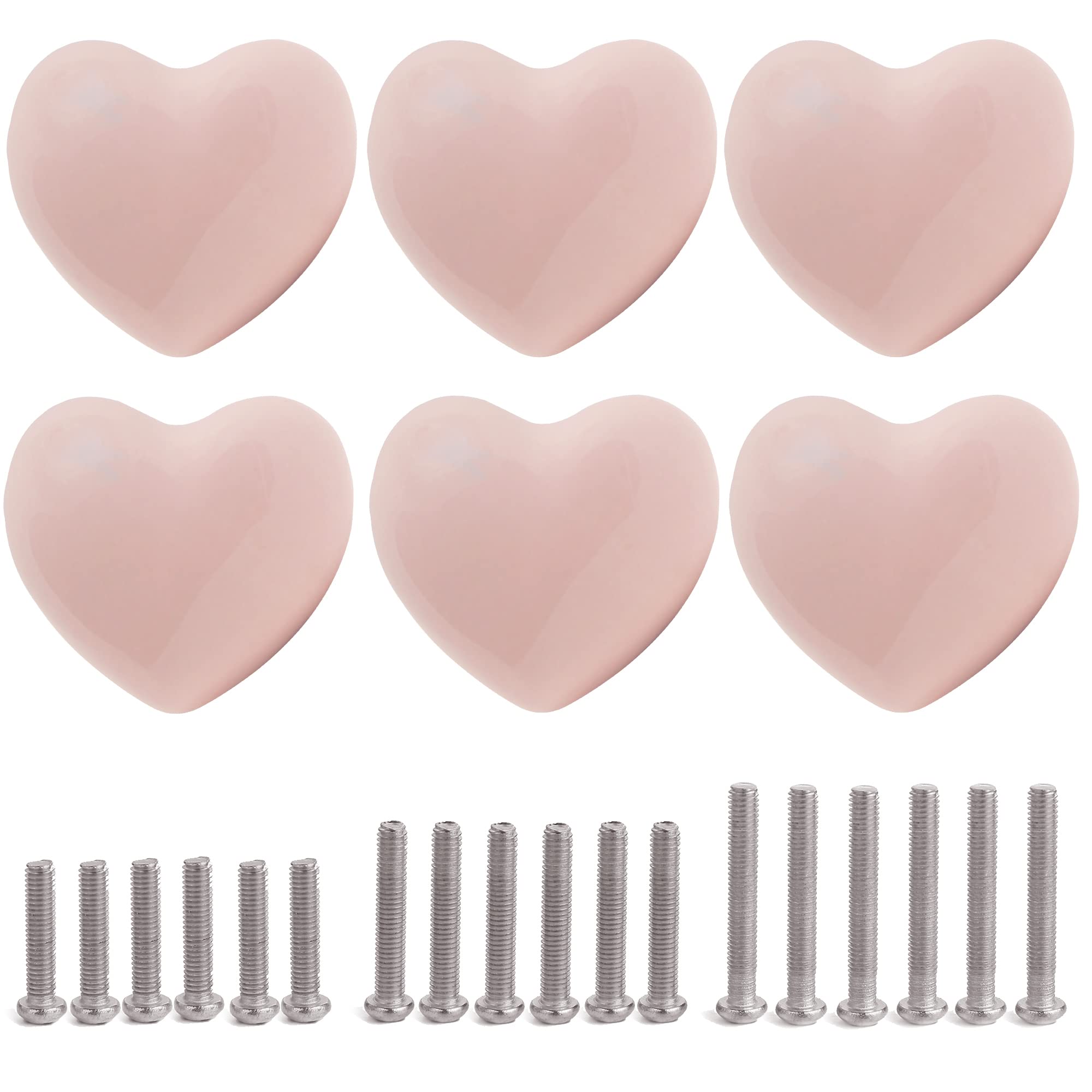 Heart-Shaped Ceramic Drawer Knobs - Powder Pink Cabinet Handles with 3 Size Screws for Kitchen, Dresser, Wardrobe & Closet - Durable Furniture Hardware for Home Decor & DIY Projects