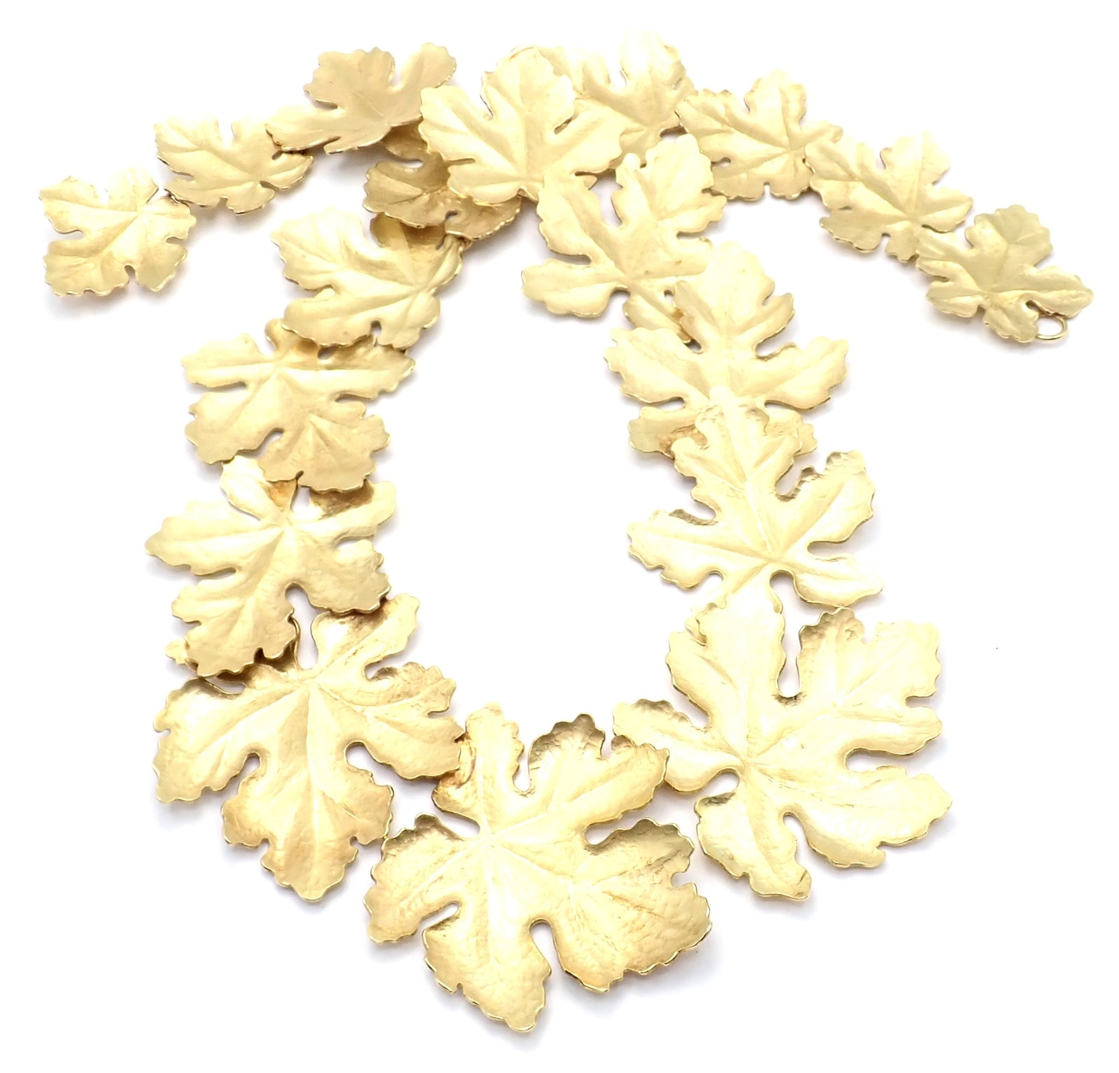 Authentic Tiffany & Co Angela Cummings 18K Yellow Gold Leaf Necklace - Vintage 1981 Rare Collectible Jewelry for Women - Perfect for Weddings, Anniversaries & Special Occasions