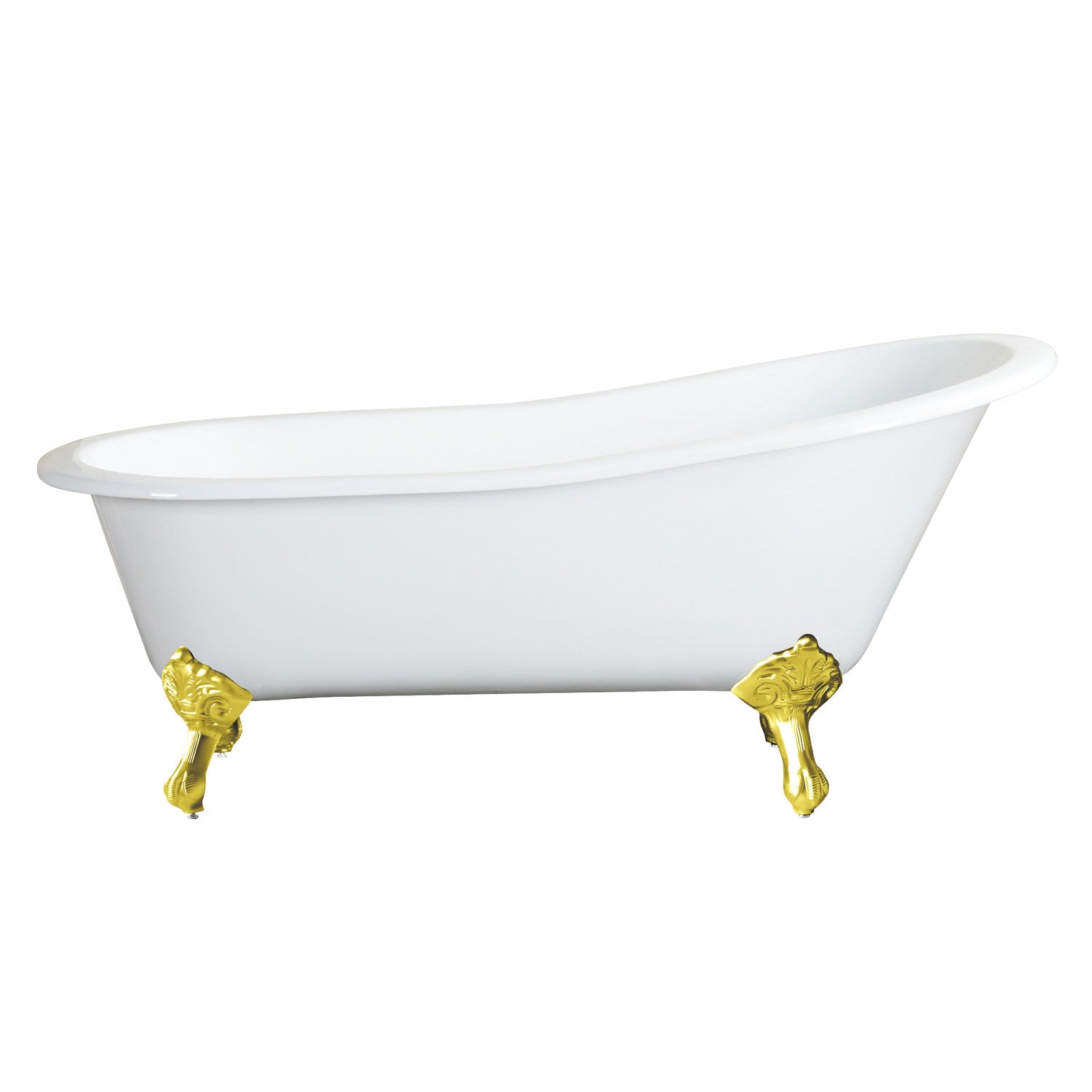 Aqua Eden 61 Inch White Oval Cast Iron Clawfoot Bathtub - No Faucet Drillings, Polished Brass Finish | Vintage Freestanding Soaking Tub for Bathroom Remodel & Spa Retreat