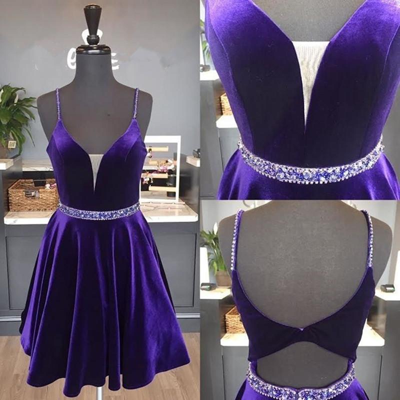 Velvet V-Neck Beaded Prom & Homecoming Dresses - Short Elegant Party Gowns for Women | Perfect for Dances, Weddings & Formal Events 2017