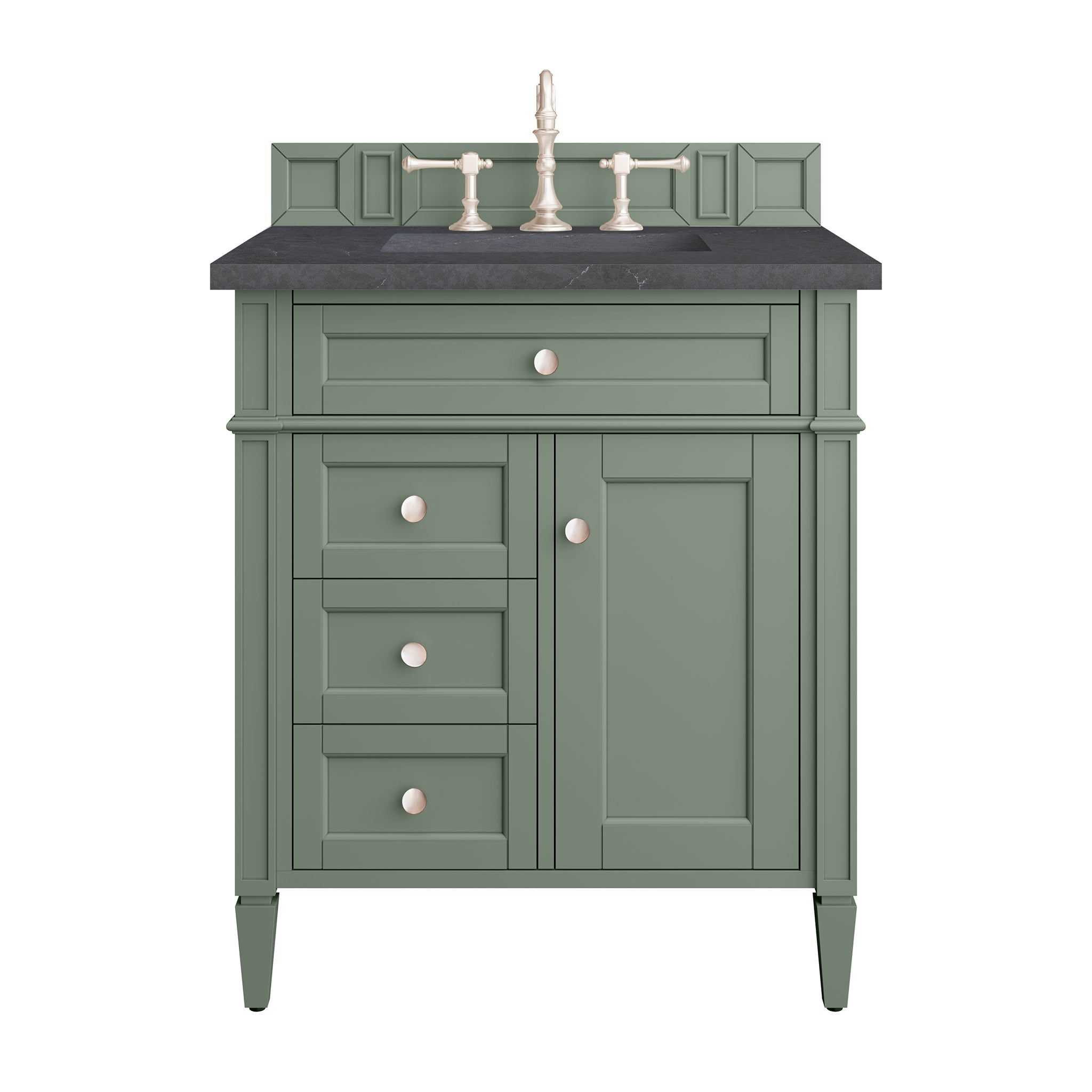 Brittany 30-Inch Single Bathroom Vanity in Smokey Celadon with 3CM Charcoal Soapstone Top - Perfect for Modern Master Bathrooms & Powder Rooms