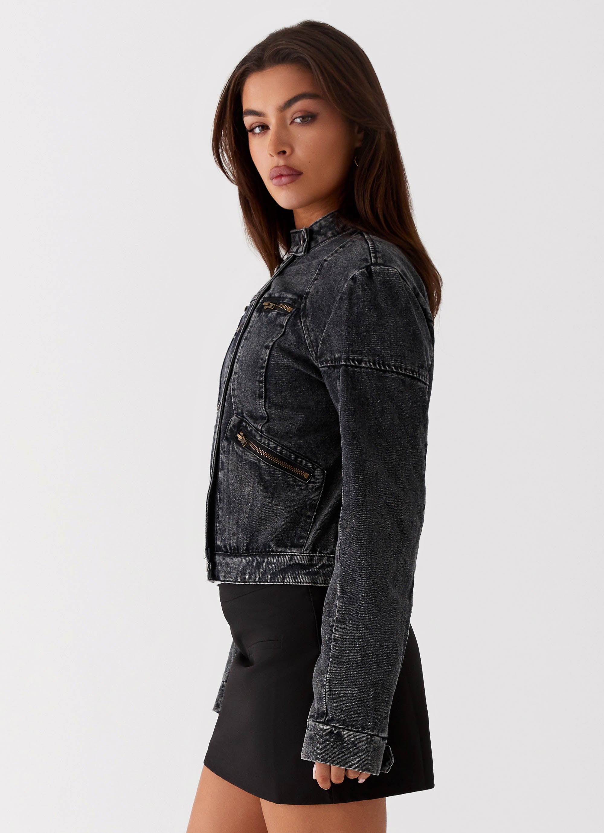 Another Late Night Denim Jacket for Men & Women - Charcoal Wash Distressed Vintage Style - Perfect for Casual Outfits, Streetwear & Night Out Looks