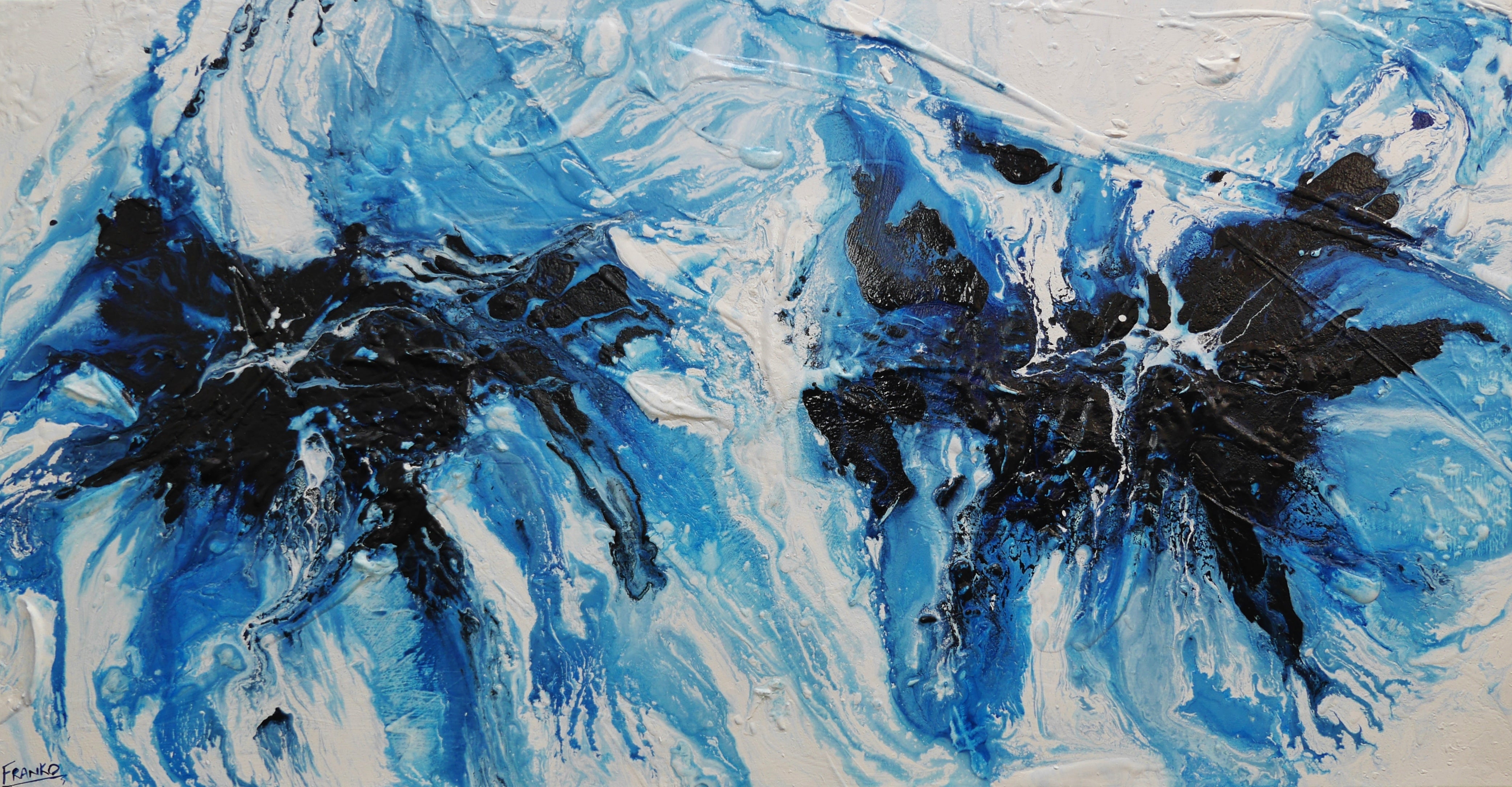 Midnight Ice 190cm x 100cm Blue White Textured Abstract Canvas Wall Art - Modern Home Decor for Living Room, Bedroom & Office