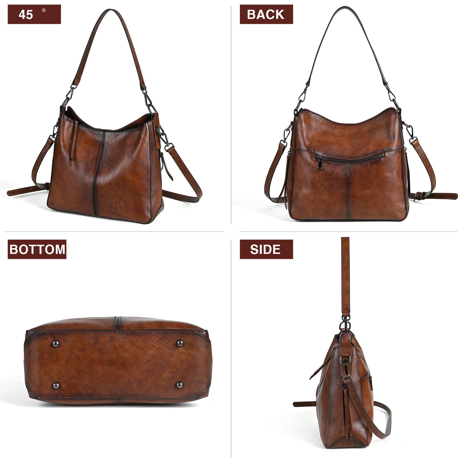 Vintage Women's Leather Shoulder Bag - Large Hobo Crossbody Purse for Work, Travel & Everyday Use