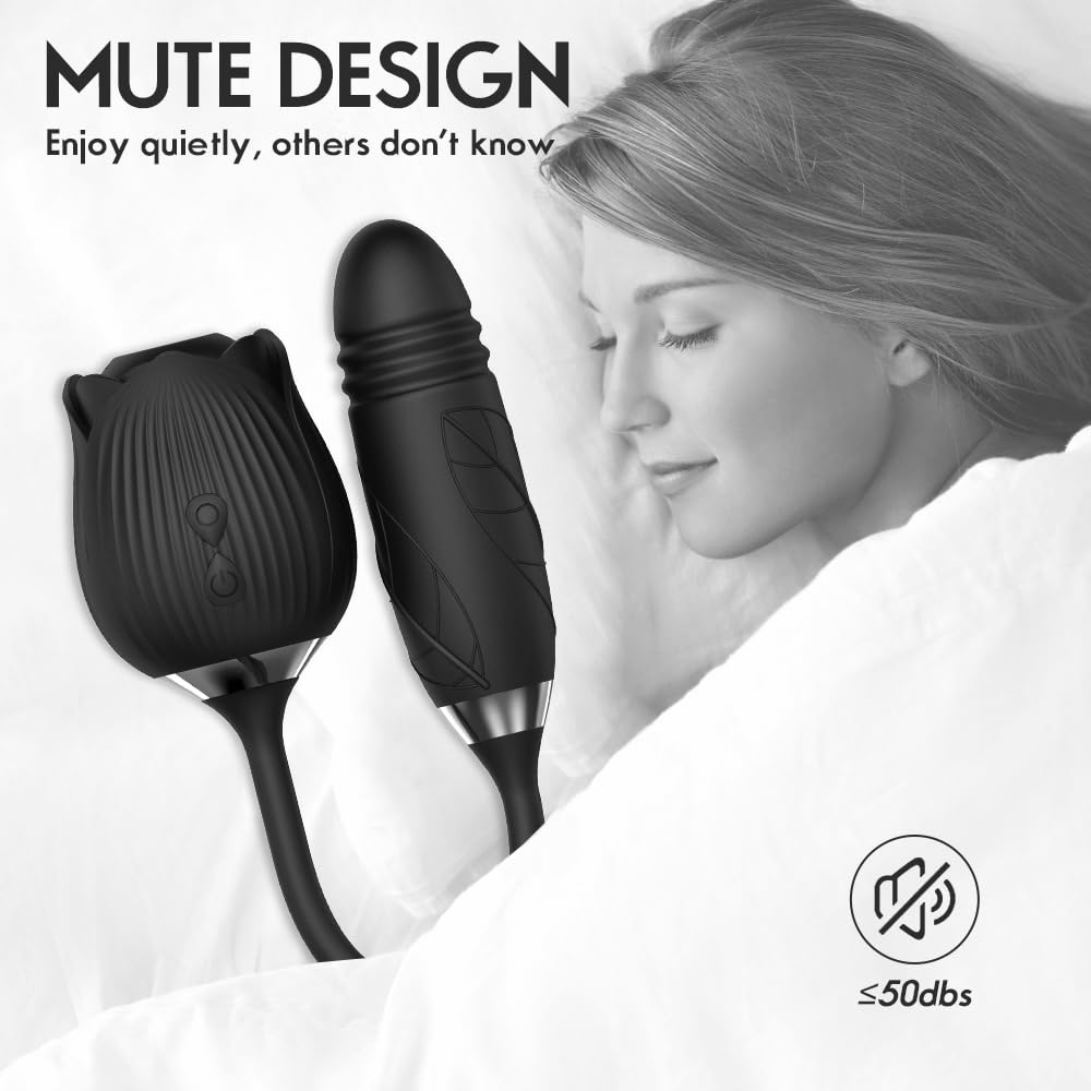 **Rose Thrusting Pump G-Spot Stimulator - Sucking Vibrator Bullet Dildo for Women - Waterproof & Rechargeable Adult Sex Toy for Couples & Solo Play**