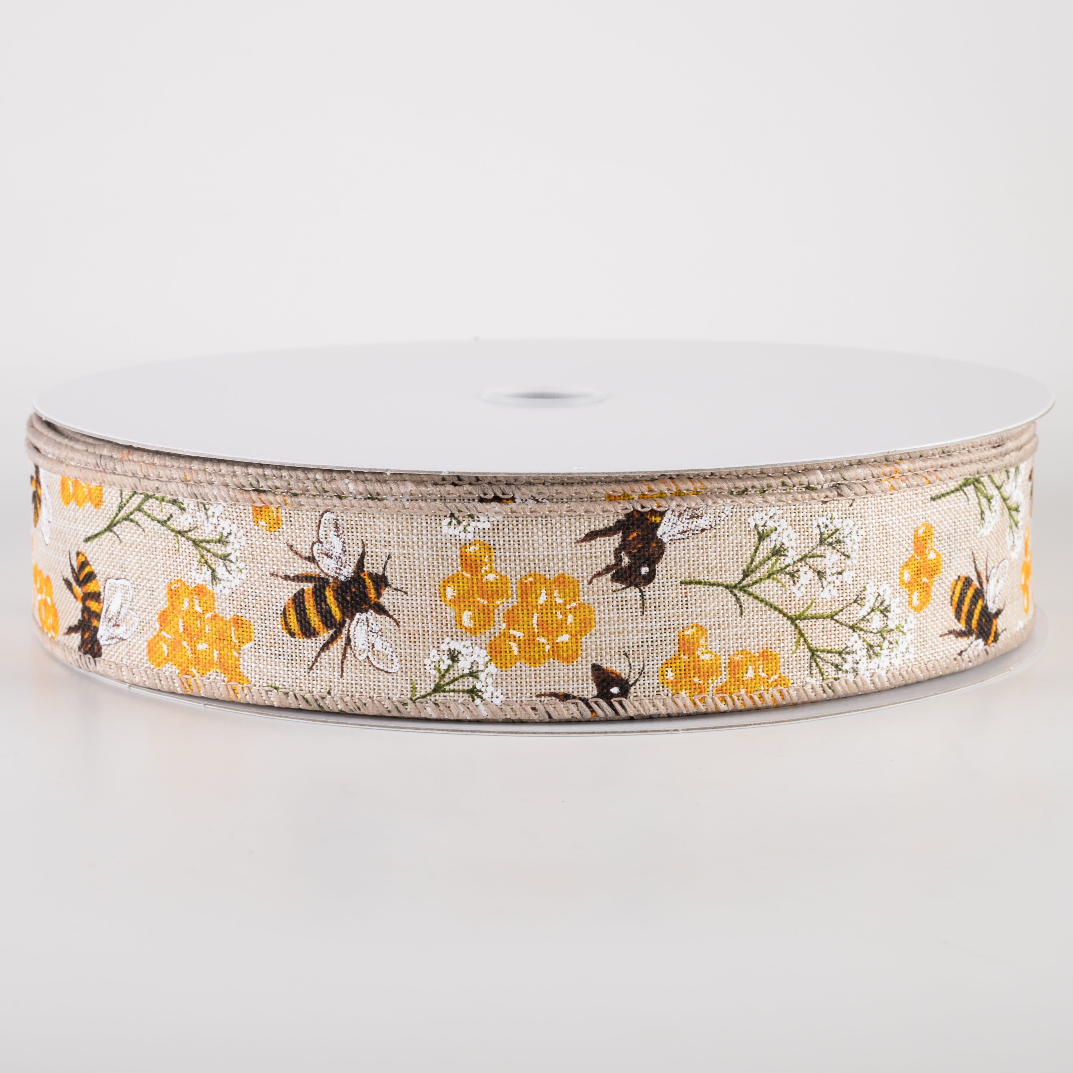 1.5 Inch Linen Bees, Honeycomb, Baby's Breath Ribbon - Natural Cotton Craft Ribbon (50 Yards) for Wedding Decor, Gift Wrapping, DIY Crafts and Scrapbooking