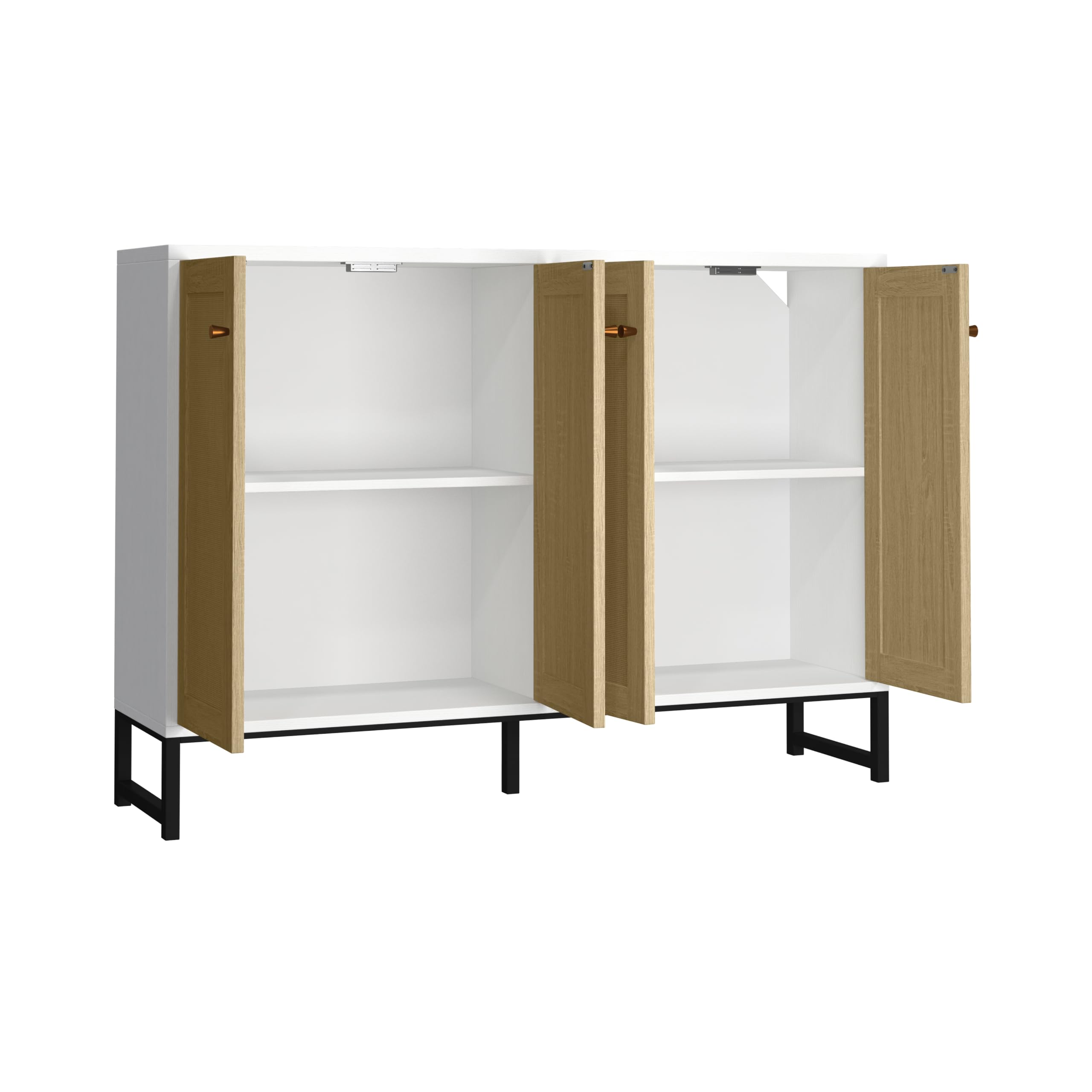 Panana 4-Door Sideboard Accent Storage Cabinet with Rattan Decor - White Freestanding Kitchen Buffet & Dining Room Cupboard | Perfect for Farmhouse Decor, Kitchen Organization & Dining Room Storage