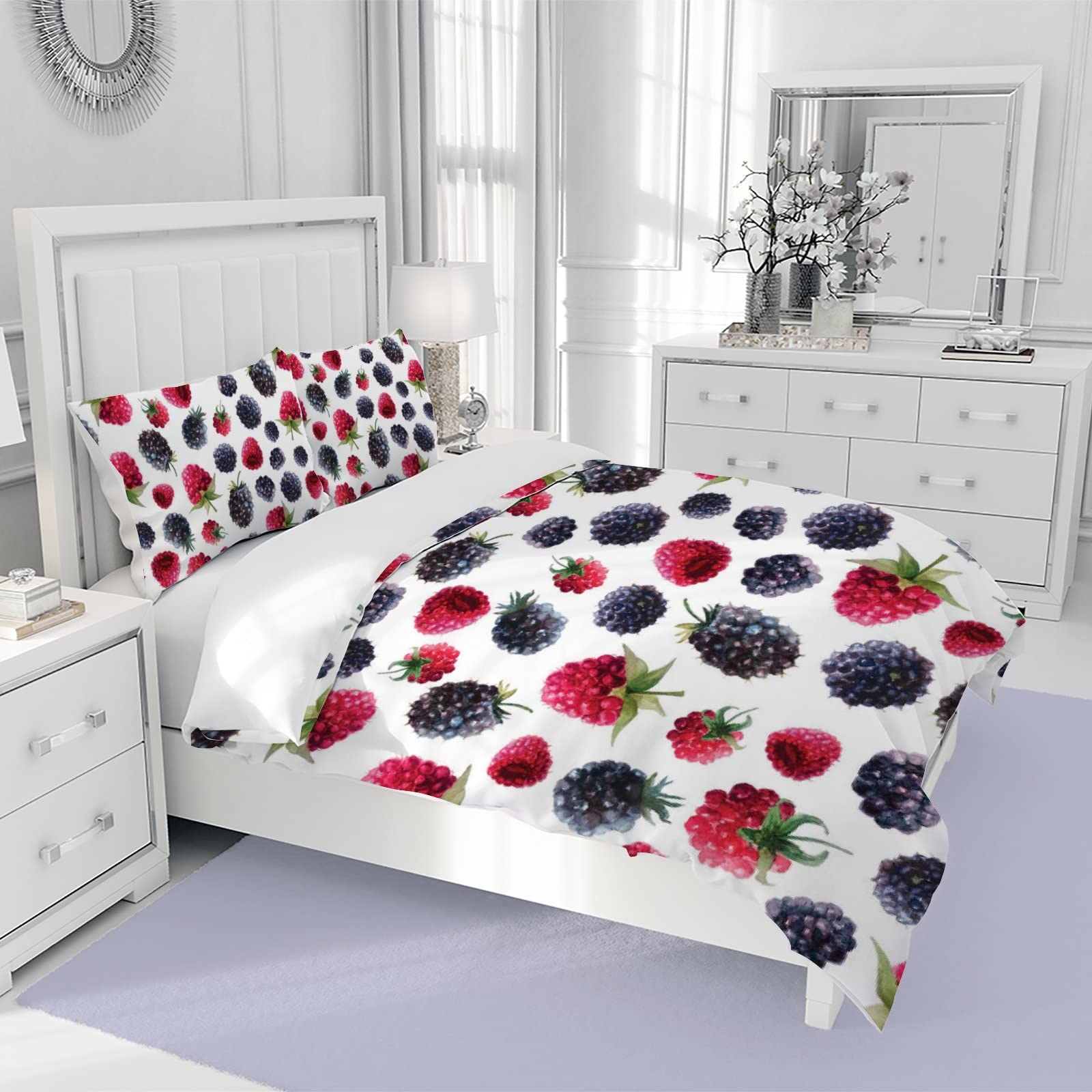 Vantaso King Duvet Cover Set - Blackberry & Raspberry 3-Piece for Cozy Bedroom