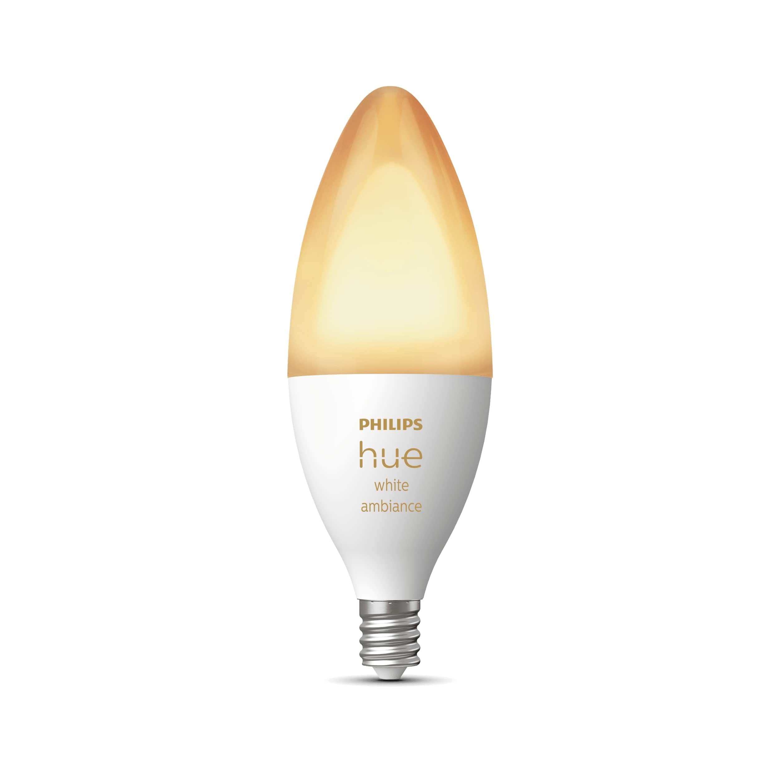 Philips Hue Smart 40W B39 Candle LED Bulb - White Ambiance Warm to Cool Light - 4 Pack - 450LM - E12 Base - Indoor Smart Bulb - Works with Alexa, Google Assistant & Apple HomeKit - Perfect for Bedroom, Living Room & Dining Room Lighting