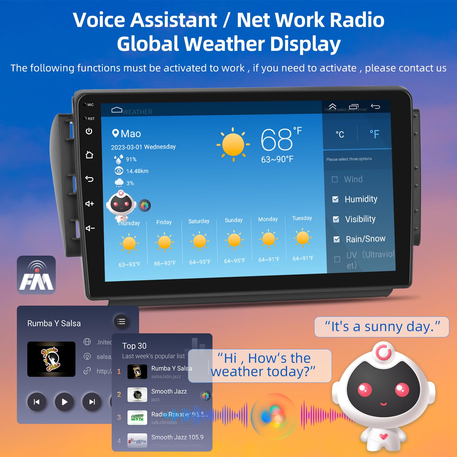 9 Inch Android 13 Car Radio for Peugeot 2008/208 (2012-2018) - Wireless CarPlay & Android Auto - 4+64GB DSP Touchscreen with WiFi GPS/Mirror Link + AHD Backup Camera - Perfect for Hands-Free Calling & Safe Parking