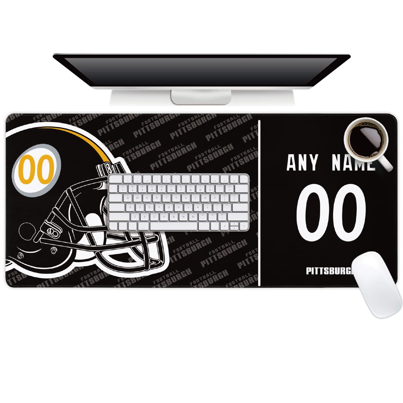 Custom Pittsburgh Mouse Pad with Personalized Name & Number - Non-Slip Desk Mat for Office, Gaming & Home Use - Perfect Gift for Men, Women & Youth