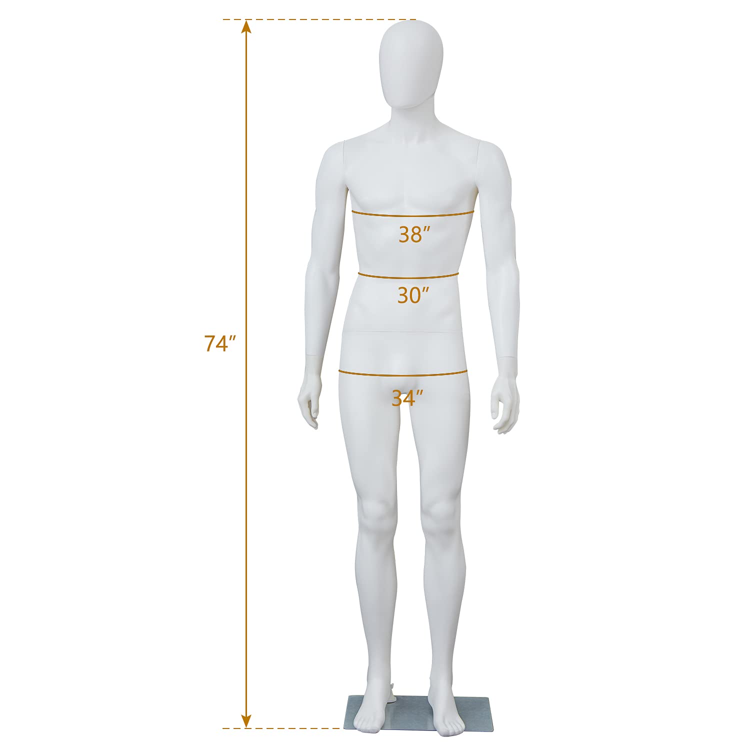 6 FT Male Mannequin with Adjustable Stand & Metal Base - Full Body Posable Dress Form for Window Display, Retail Store, Fashion Show & Photography (White)
