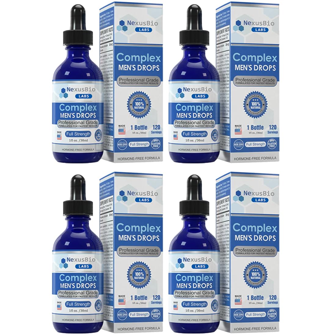 NexusBio Labs Men's Health Supplement Drops - 4 Bottles for Energy, Vitality & Wellness - Perfect for Daily Use, Fitness & Active Lifestyle