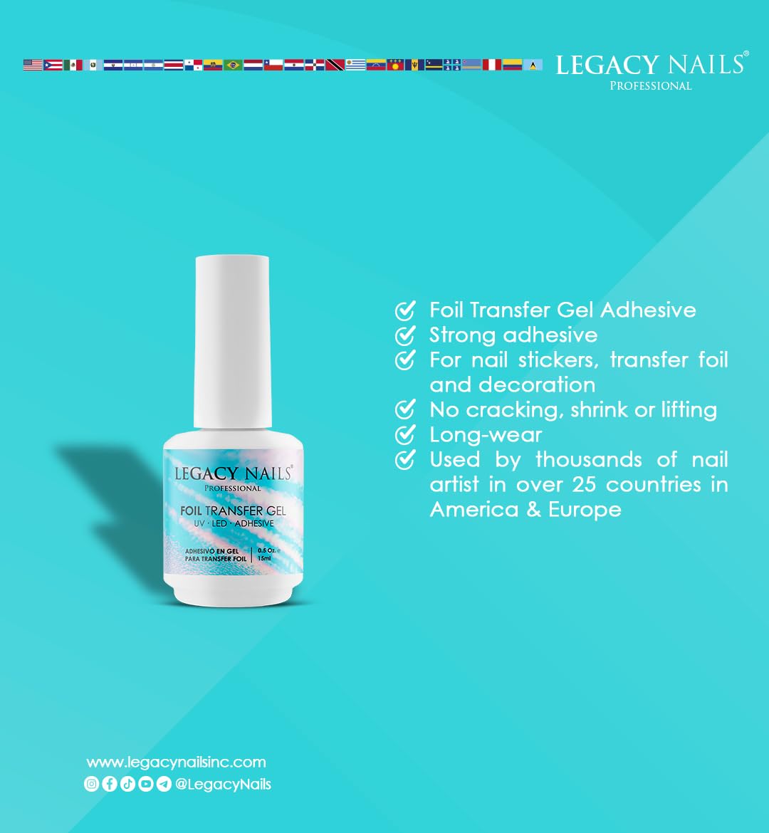 Legacy Nails Professional Foil Transfer Gel 0.5oz - UV/LED Curing Nail Art Adhesive for Foil Designs, Quick-Drying & Long-Lasting, Works with Acrylic & Natural Nails - Perfect for Salon & Home Manicures