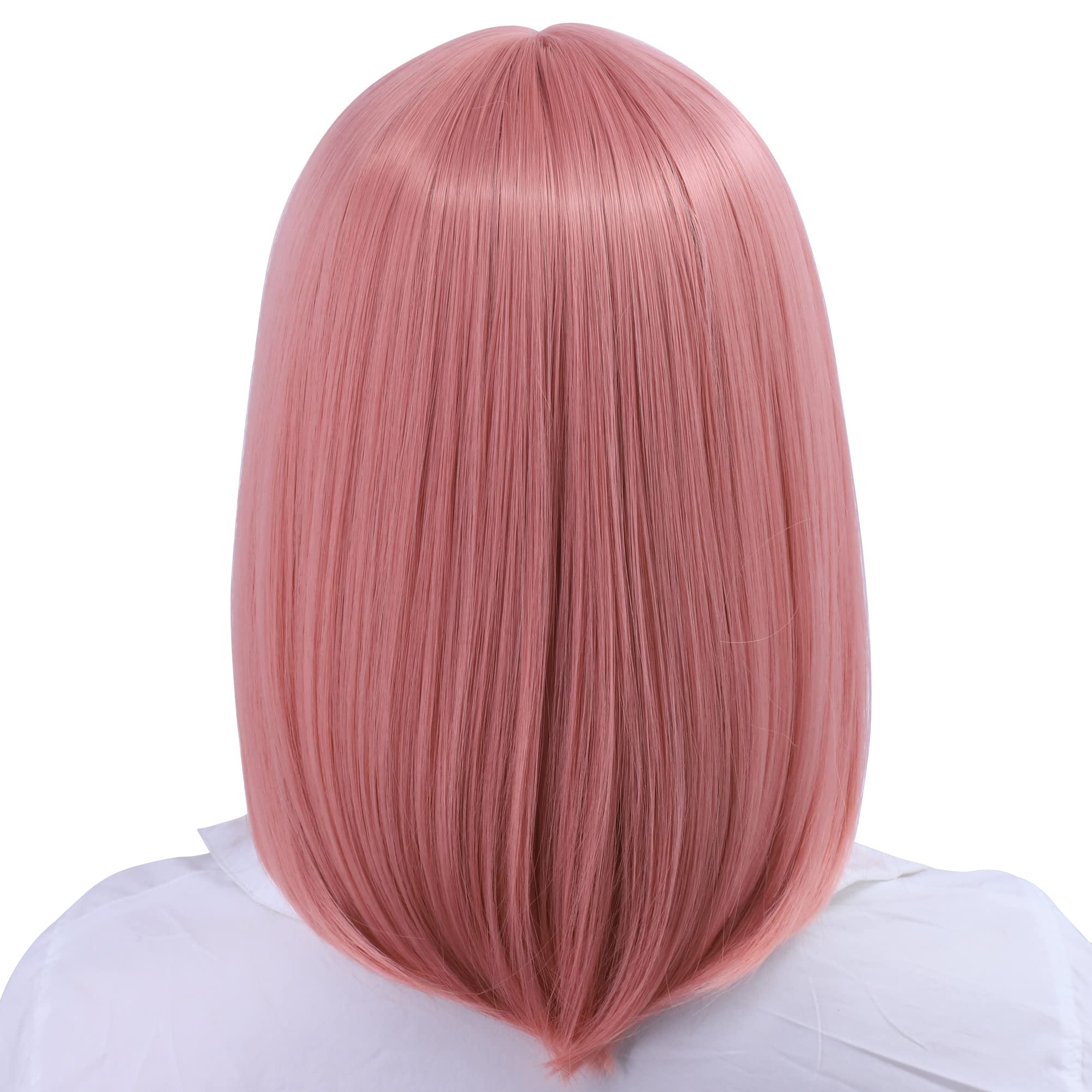 Short Straight Bob Pink Wig with Bangs for Women - Natural Synthetic Hair Wig for Daily Wear, Party, Halloween & Cosplay | Perfect for Costumes, Themed Events & Everyday Fashion