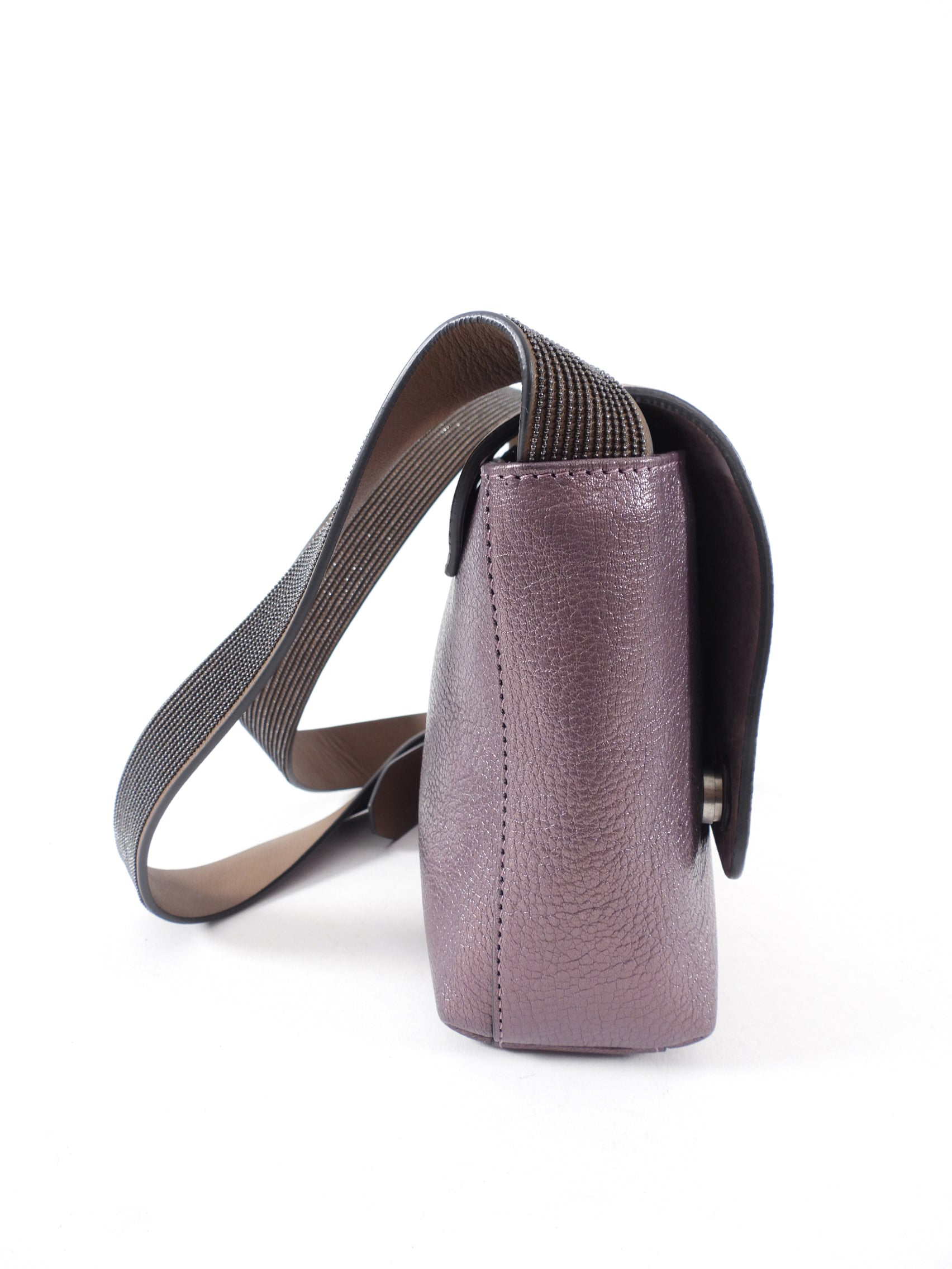 Brunello Cucinelli Dark Purple Metallic Monili Crossbody Bag for Women | Luxury Leather Purse with Gold-Tone Hardware | Perfect for Evening Events, Date Nights & Travel Accessories