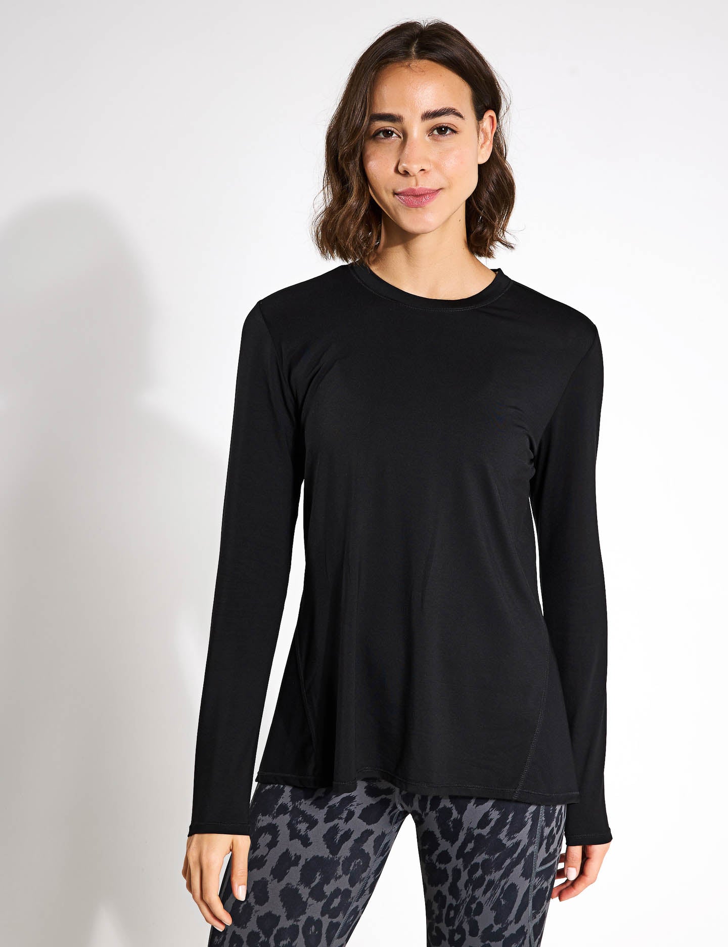 Kendall Women's Long Sleeve T-Shirt - Soft Stretch Basic Top in Black | Casual Wear, Layering, Everyday Outfits